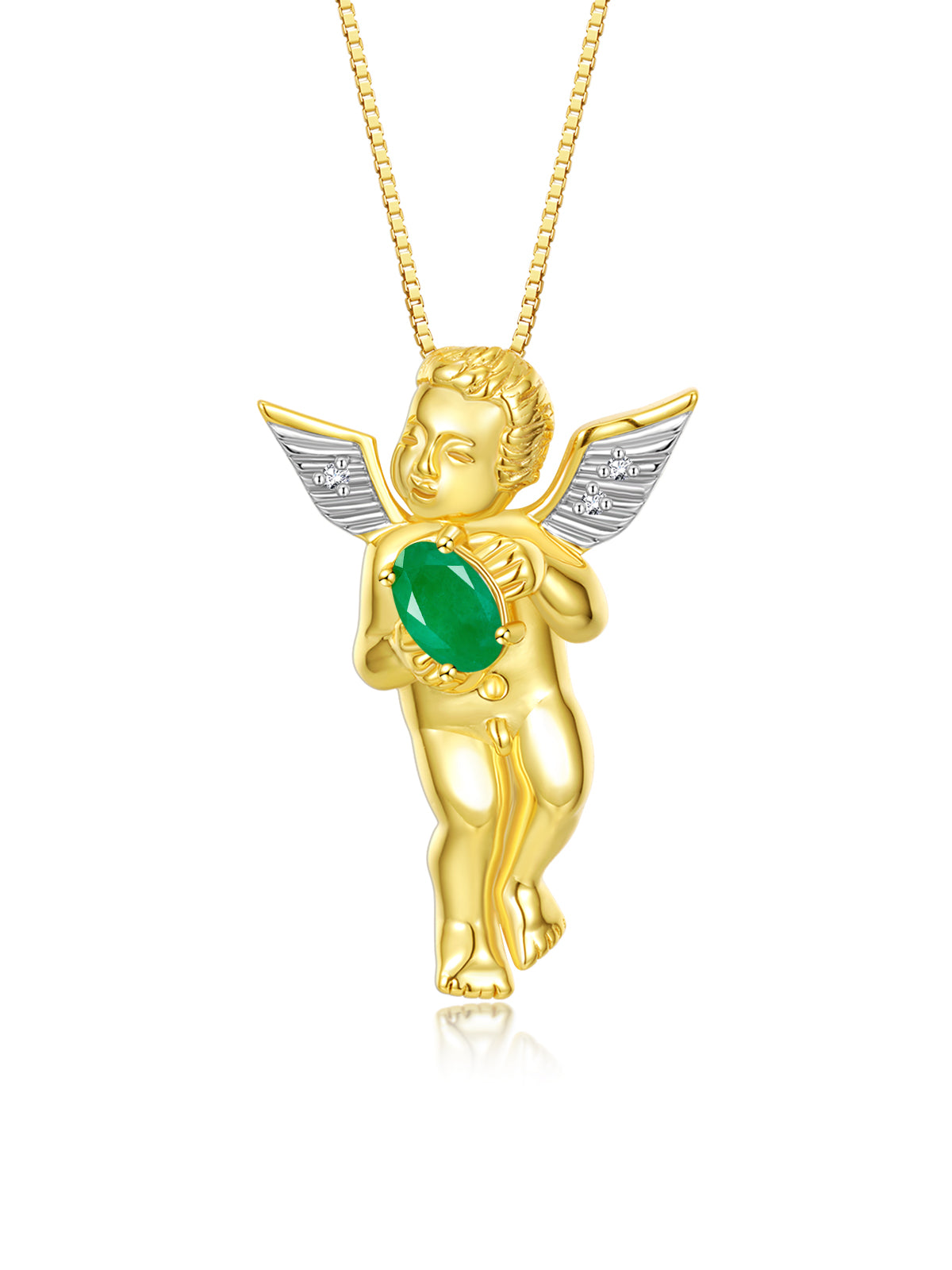 Rylos Guardian Angel Necklace with 6X4MM Gemstone & Diamonds on 18 inch Chain -Yellow Gold Plated Silver Birthstone Pendant