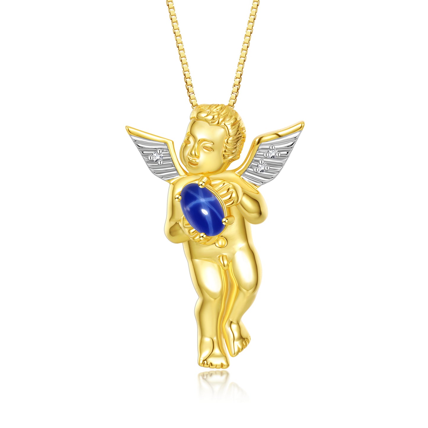 Rylos Guardian Angel Necklace with 6X4MM Gemstone & Diamonds on 18 inch Chain -Yellow Gold Plated Silver Birthstone Pendant
