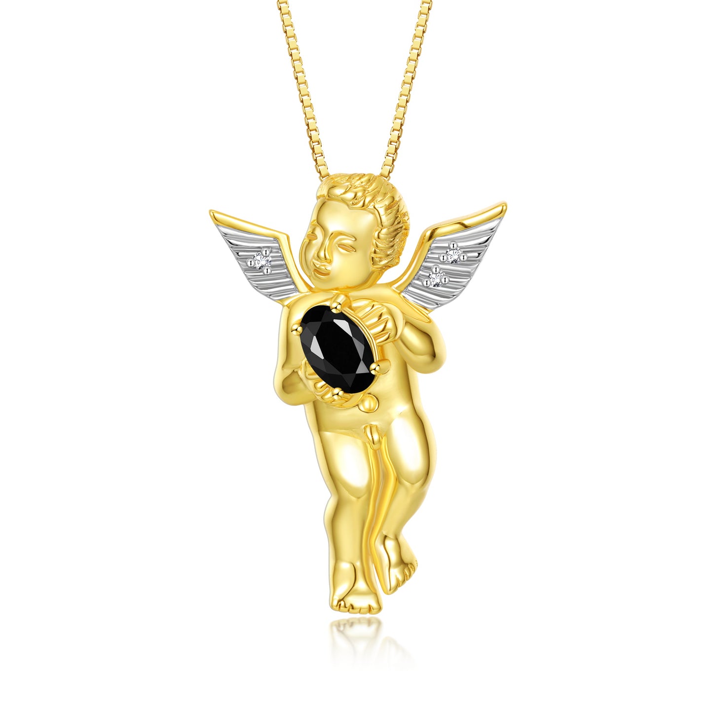 Rylos 14K Yellow Gold Guardian Angel Necklace with 6X4MM Gemstone & Diamonds on 18" Chain - Birthstone