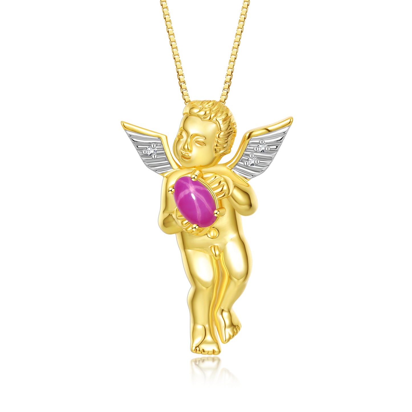 Rylos 14K Yellow Gold Guardian Angel Necklace with 6X4MM Gemstone & Diamonds on 18" Chain - Birthstone