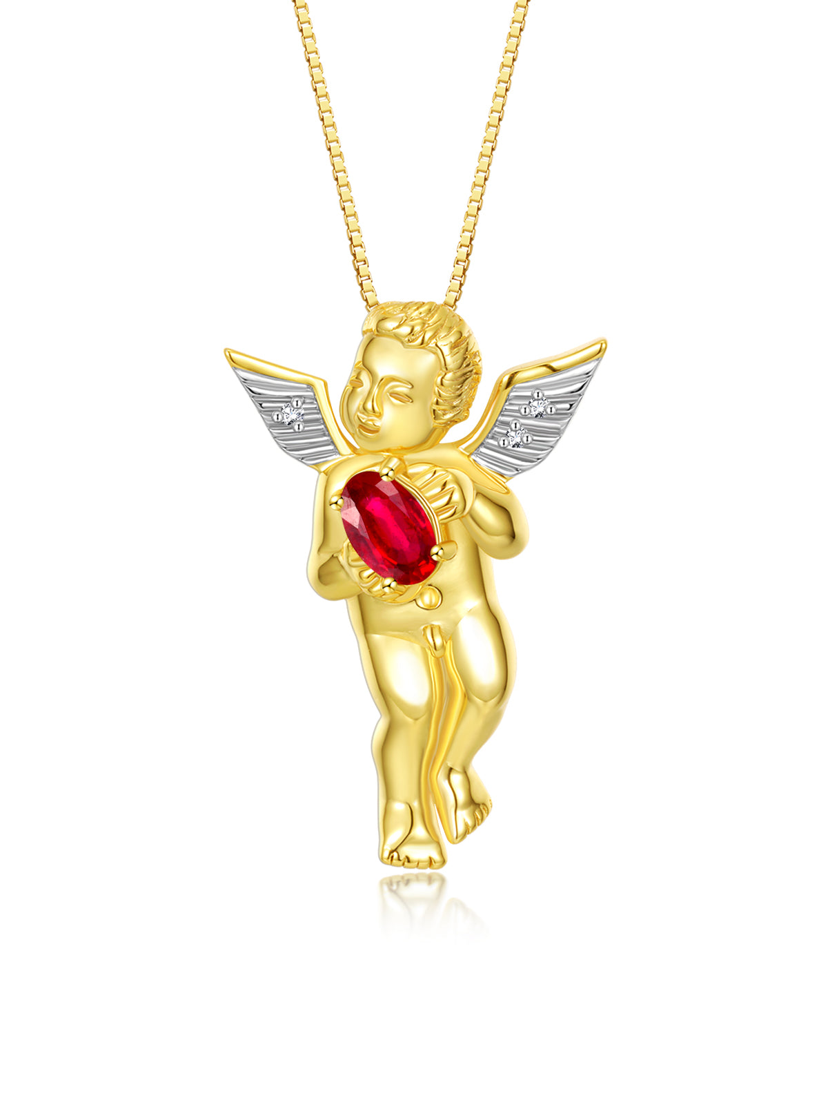 Rylos 14K Yellow Gold Guardian Angel Necklace with 6X4MM Gemstone & Diamonds on 18" Chain - Birthstone
