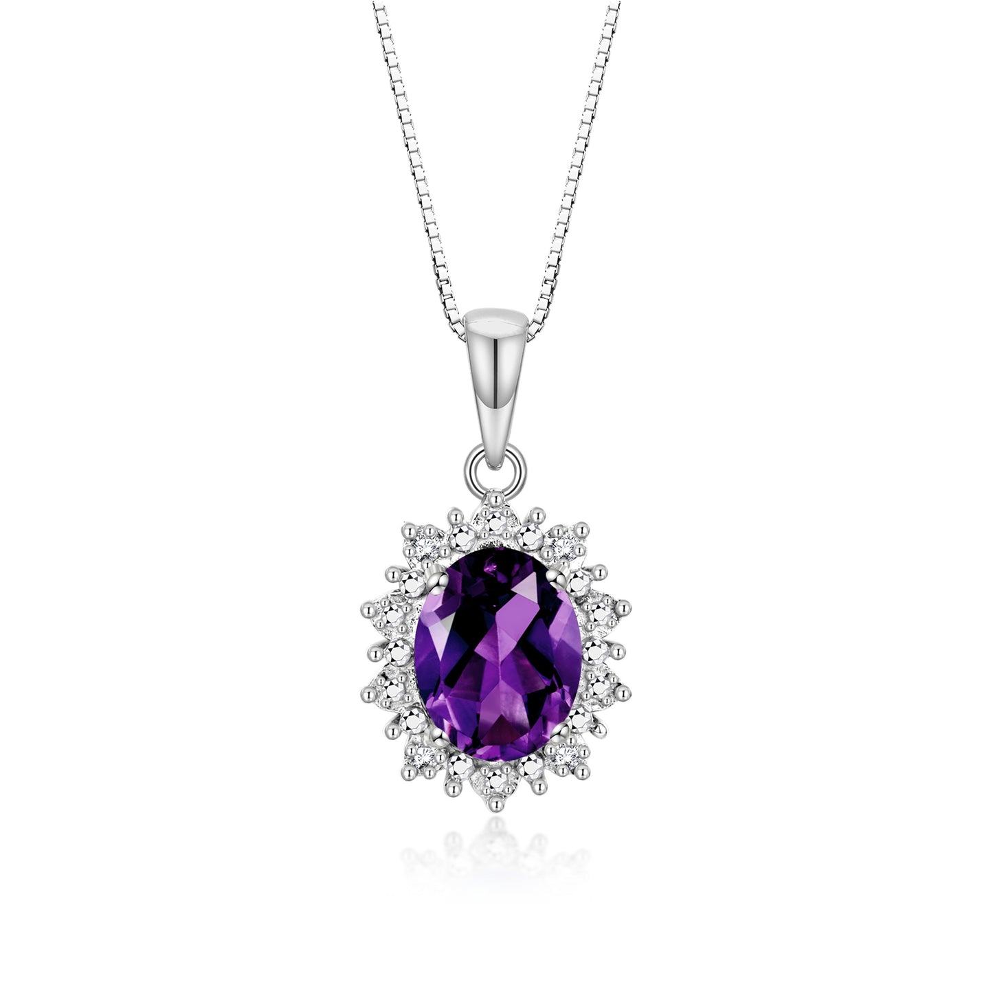 RYLOS Princess Diana Inspired Necklace: Gemstone & Diamond Sterling Silver Pendant, 18 Chain, 9X7MM Birthstone, Women's Jewelry