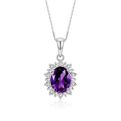 RYLOS Princess Diana Inspired Necklace: Gemstone & Diamond Sterling Silver Pendant, 18 Chain, 9X7MM Birthstone, Women's Jewelry