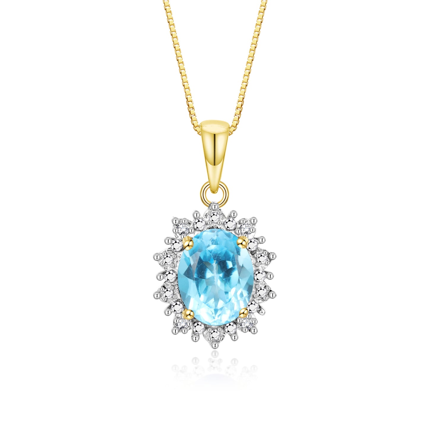 RYLOS Princess Diana Inspired Necklace: Gemstone & Diamond Yellow Gold Plated Silver Pendant, 18 Chain, 9X7MM Birthstone, Women's Jewelry