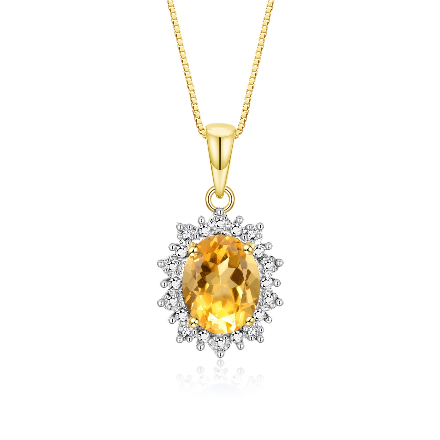 RYLOS Princess Diana Inspired Necklace: Gemstone & Diamond Yellow Gold Plated Silver Pendant, 18 Chain, 9X7MM Birthstone, Women's Jewelry