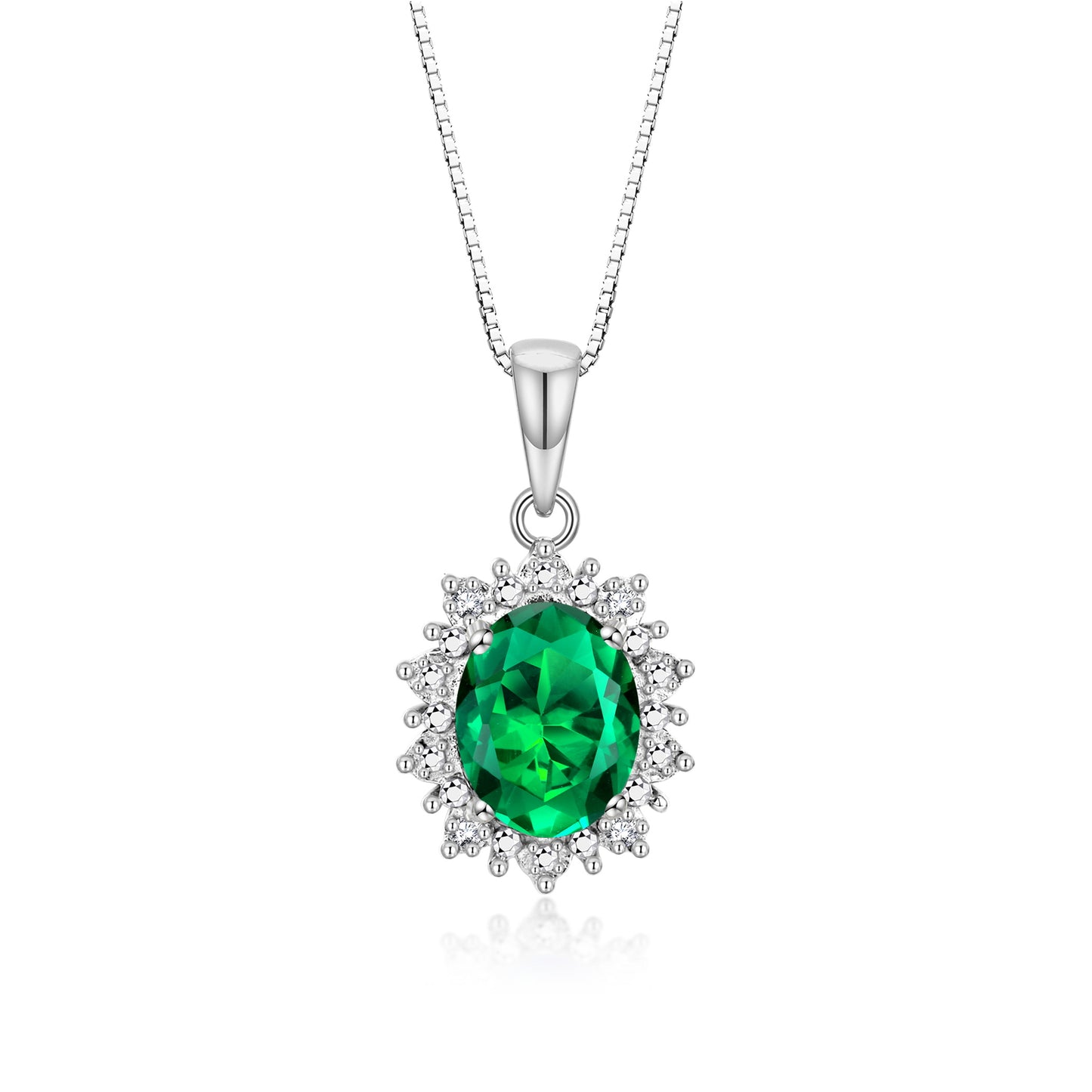 RYLOS 14K White Gold Princess Diana Inspired Necklace: Gemstone & Diamond Pendant, 18 Chain, 9X7MM Birthstone, Women's Jewelry