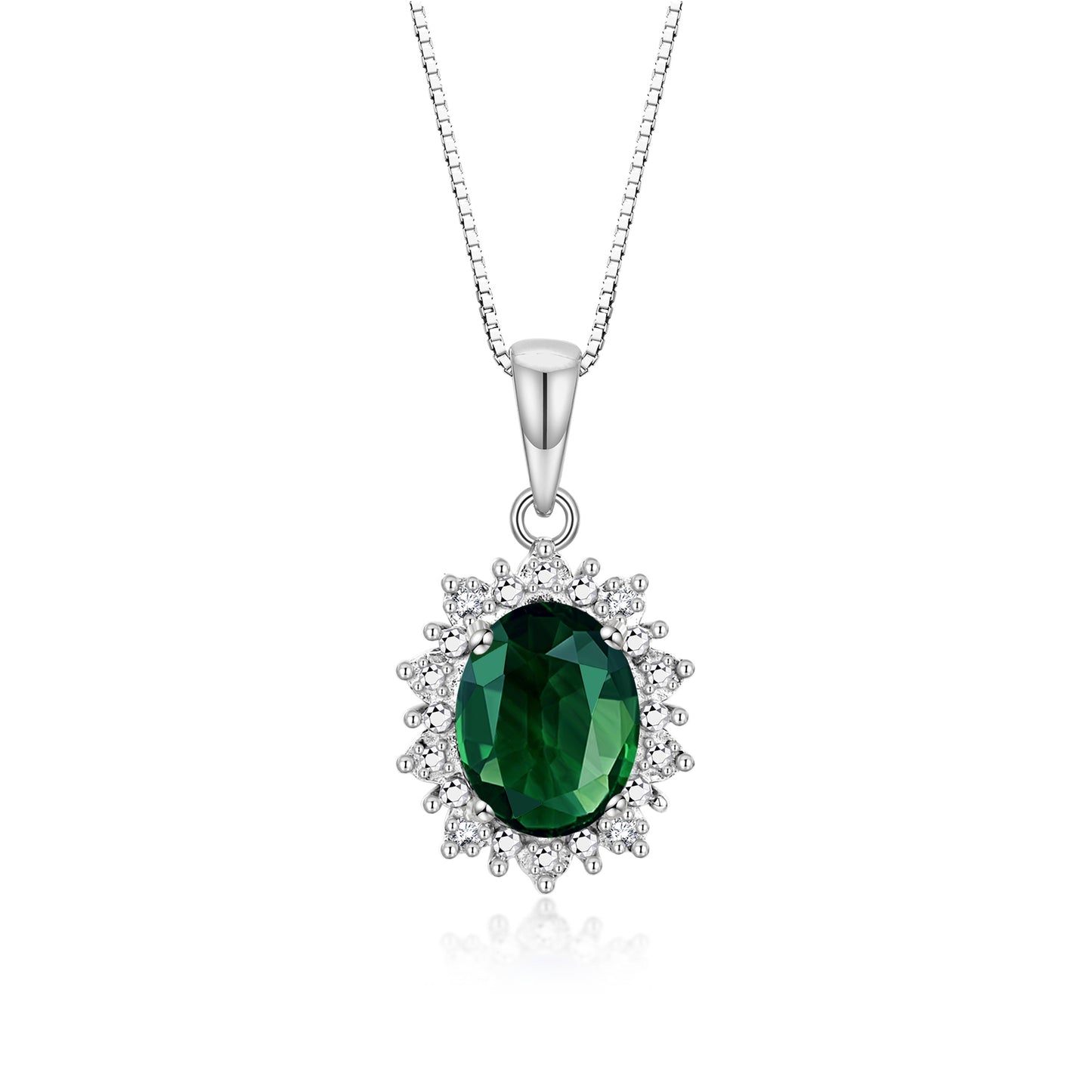 RYLOS Princess Diana Inspired Necklace: Gemstone & Diamond Sterling Silver Pendant, 18 Chain, 9X7MM Birthstone, Women's Jewelry