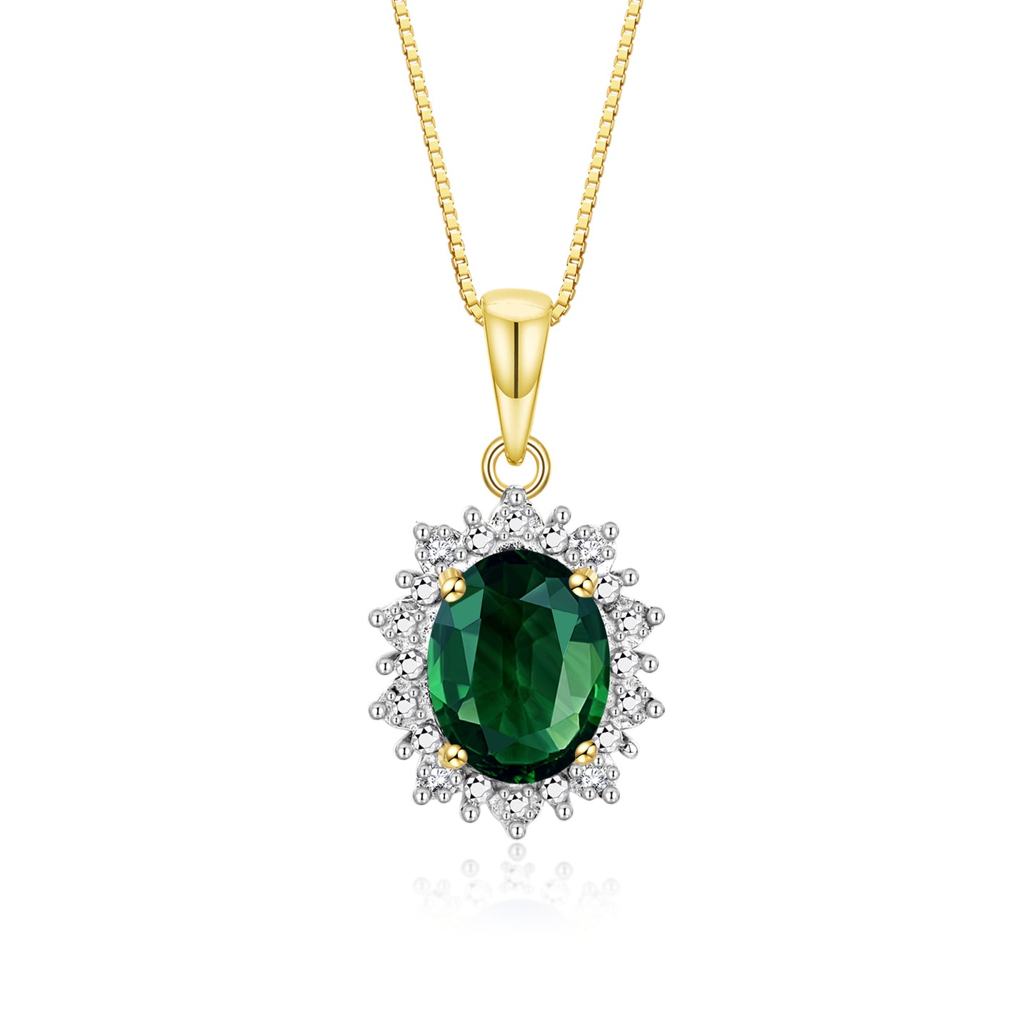 RYLOS Princess Diana Inspired Necklace: Gemstone & Diamond Yellow Gold Plated Silver Pendant, 18 Chain, 9X7MM Birthstone, Women's Jewelry