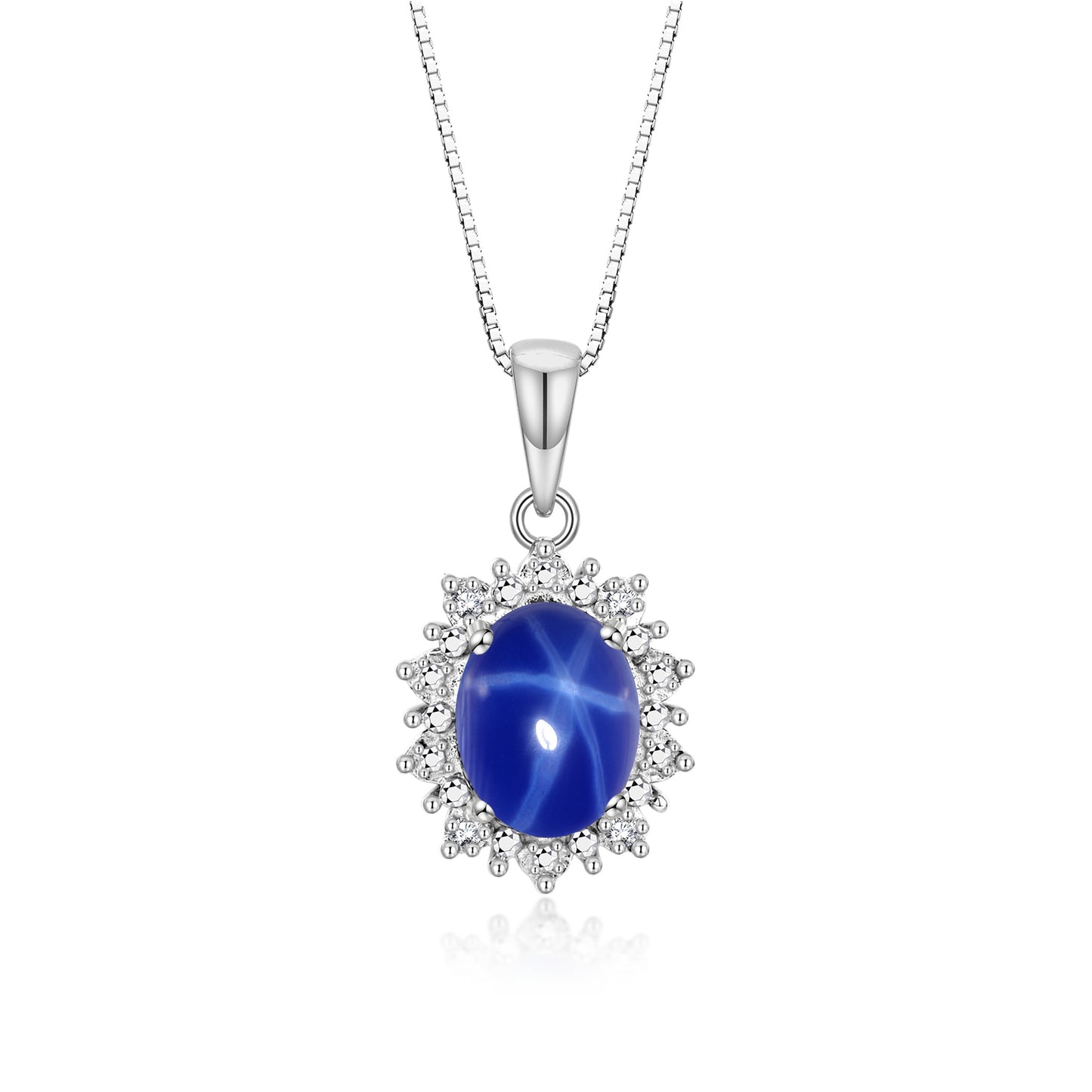 RYLOS 14K White Gold Princess Diana Inspired Necklace: Gemstone & Diamond Pendant, 18 Chain, 9X7MM Birthstone, Women's Jewelry
