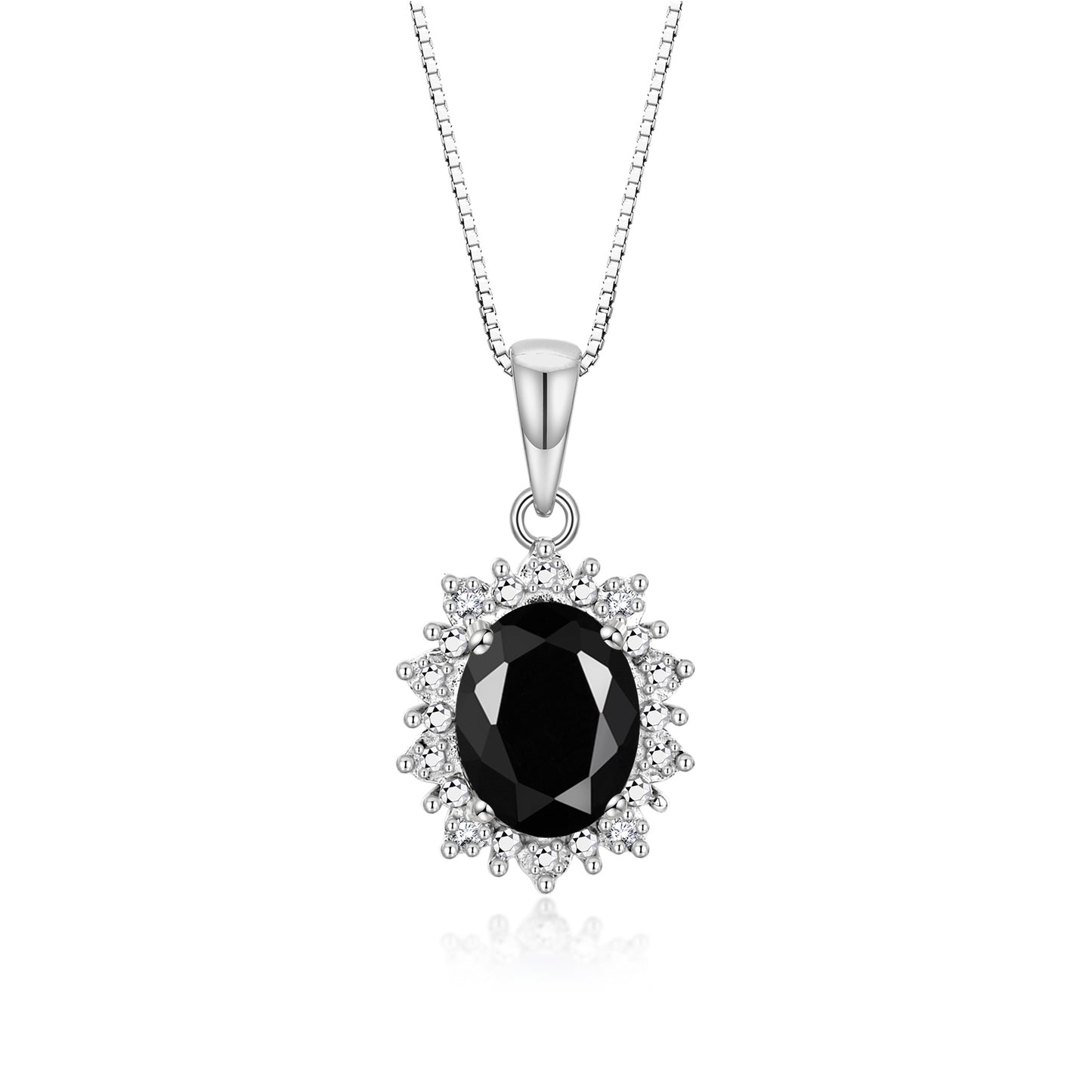 RYLOS 14K White Gold Princess Diana Inspired Necklace: Gemstone & Diamond Pendant, 18 Chain, 9X7MM Birthstone, Women's Jewelry