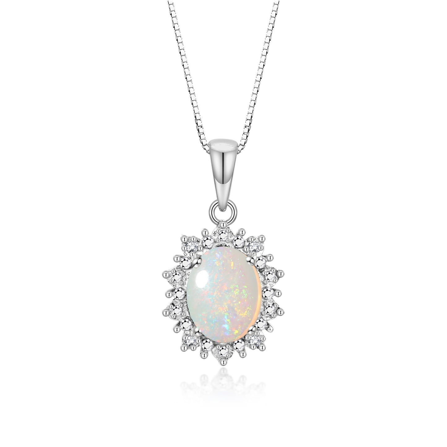 RYLOS 14K White Gold Princess Diana Inspired Necklace: Gemstone & Diamond Pendant, 18 Chain, 9X7MM Birthstone, Women's Jewelry
