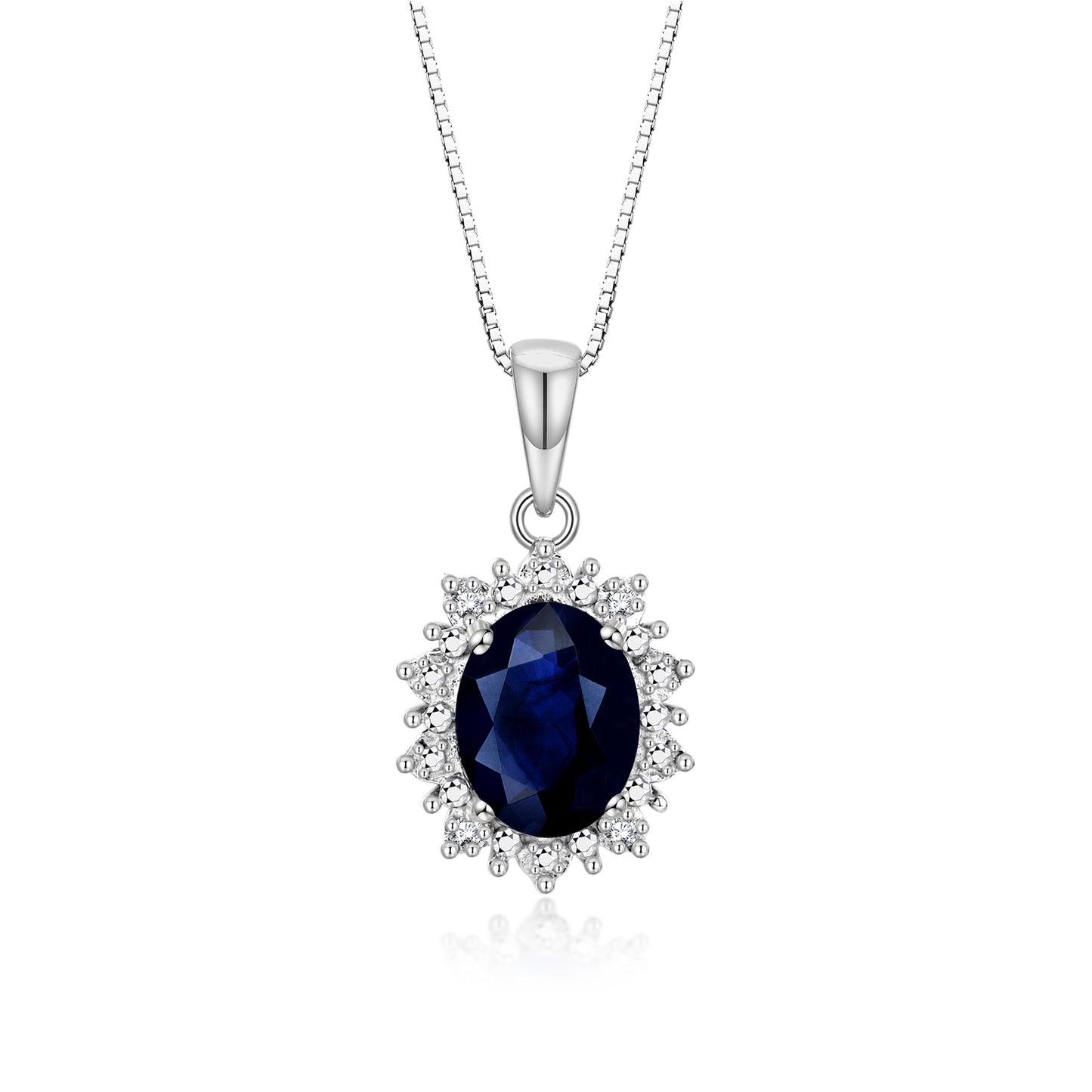 RYLOS 14K White Gold Princess Diana Inspired Necklace: Gemstone & Diamond Pendant, 18 Chain, 9X7MM Birthstone, Women's Jewelry
