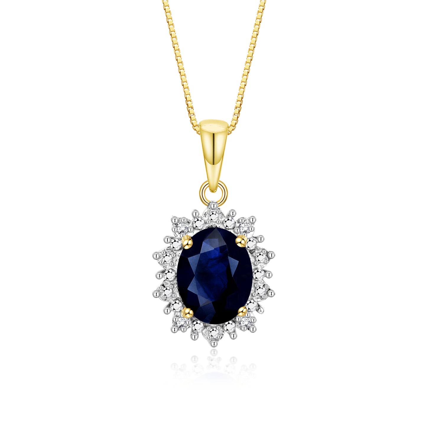 RYLOS Princess Diana Inspired Necklace: Gemstone & Diamond Yellow Gold Plated Silver Pendant, 18 Chain, 9X7MM Birthstone, Women's Jewelry