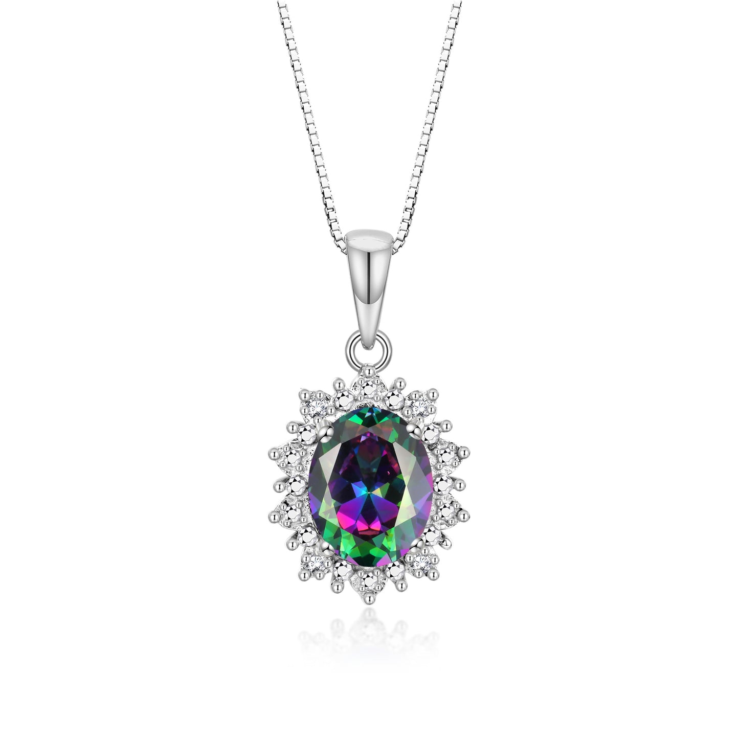 RYLOS Princess Diana Inspired Necklace: Gemstone & Diamond Sterling Silver Pendant, 18 Chain, 9X7MM Birthstone, Women's Jewelry