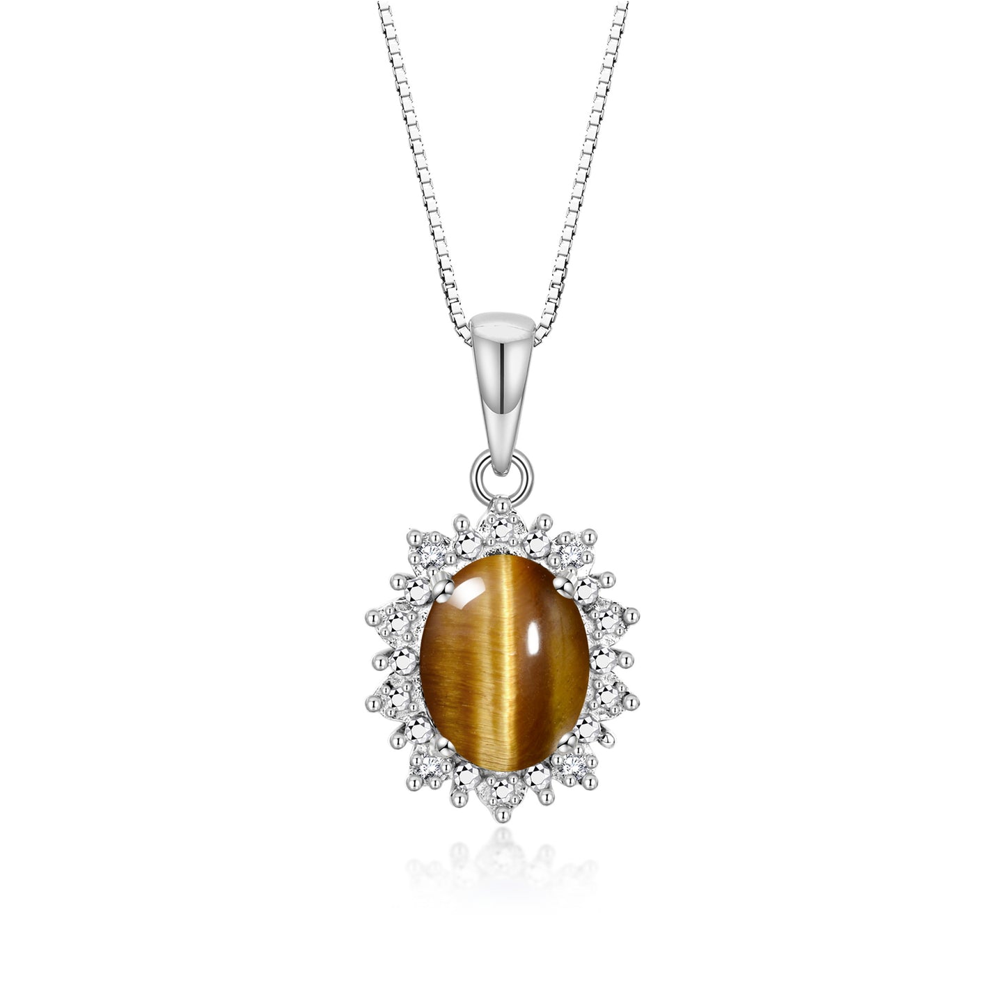RYLOS Princess Diana Inspired Necklace: Gemstone & Diamond Sterling Silver Pendant, 18 Chain, 9X7MM Birthstone, Women's Jewelry