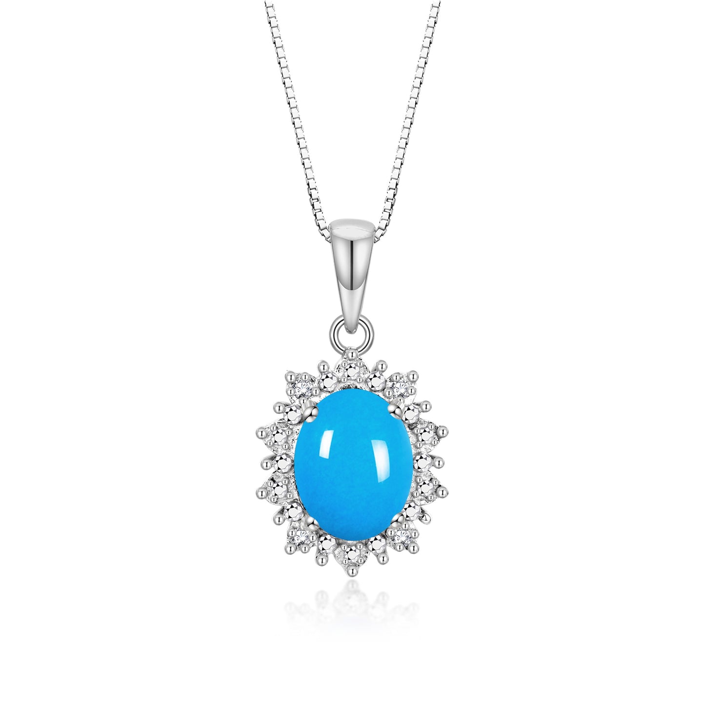 RYLOS 14K White Gold Princess Diana Inspired Necklace: Gemstone & Diamond Pendant, 18 Chain, 9X7MM Birthstone, Women's Jewelry