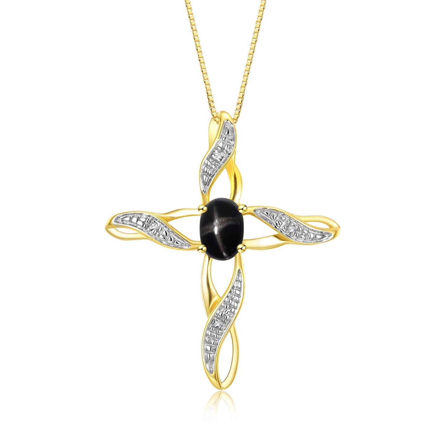 RYLOS 14K Yellow Gold Cross Necklace with Gemstone & Diamonds Pendant - 7X5MM Birthstone Accent - Enchanting Women's Jewelry with 18 inch Chain - Timeless Beauty