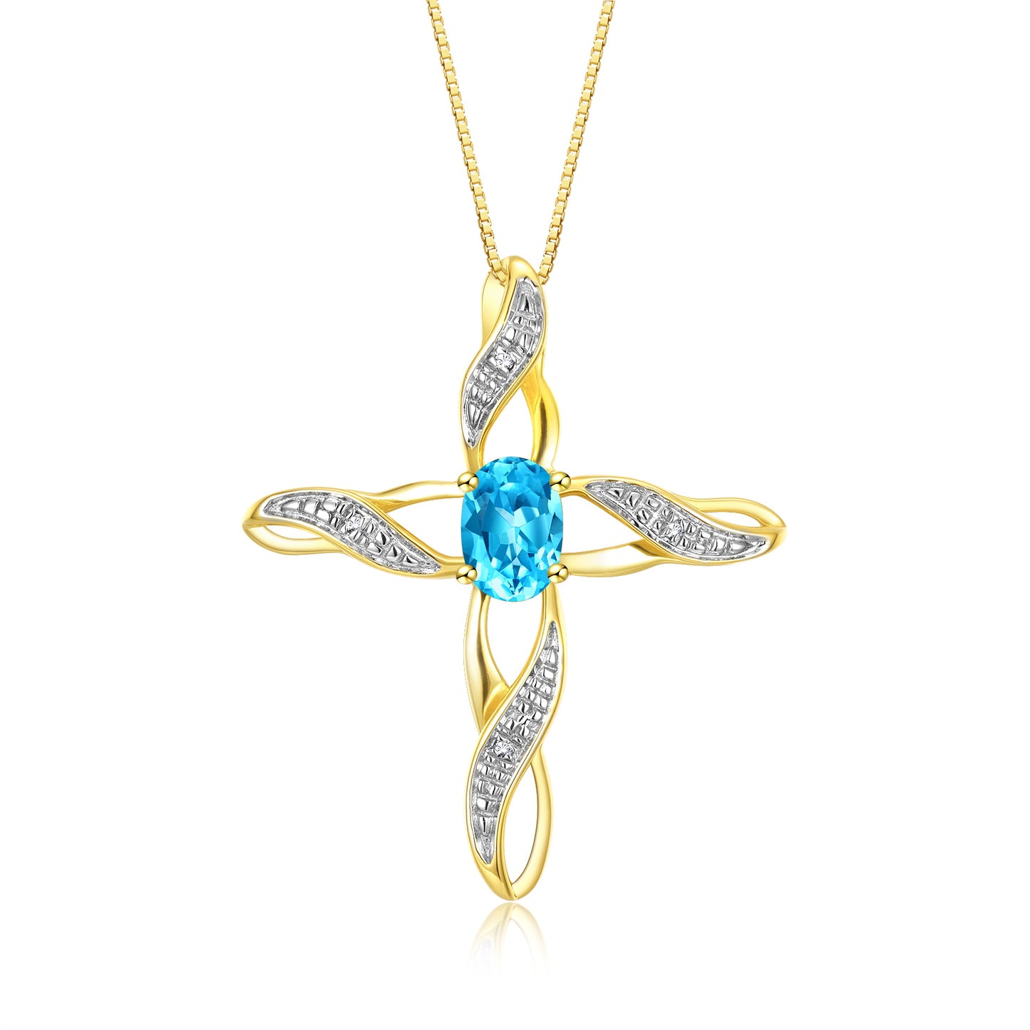 RYLOS 14K Yellow Gold Cross Necklace with Gemstone & Diamonds Pendant - 7X5MM Birthstone Accent - Enchanting Women's Jewelry with 18 inch Chain - Timeless Beauty