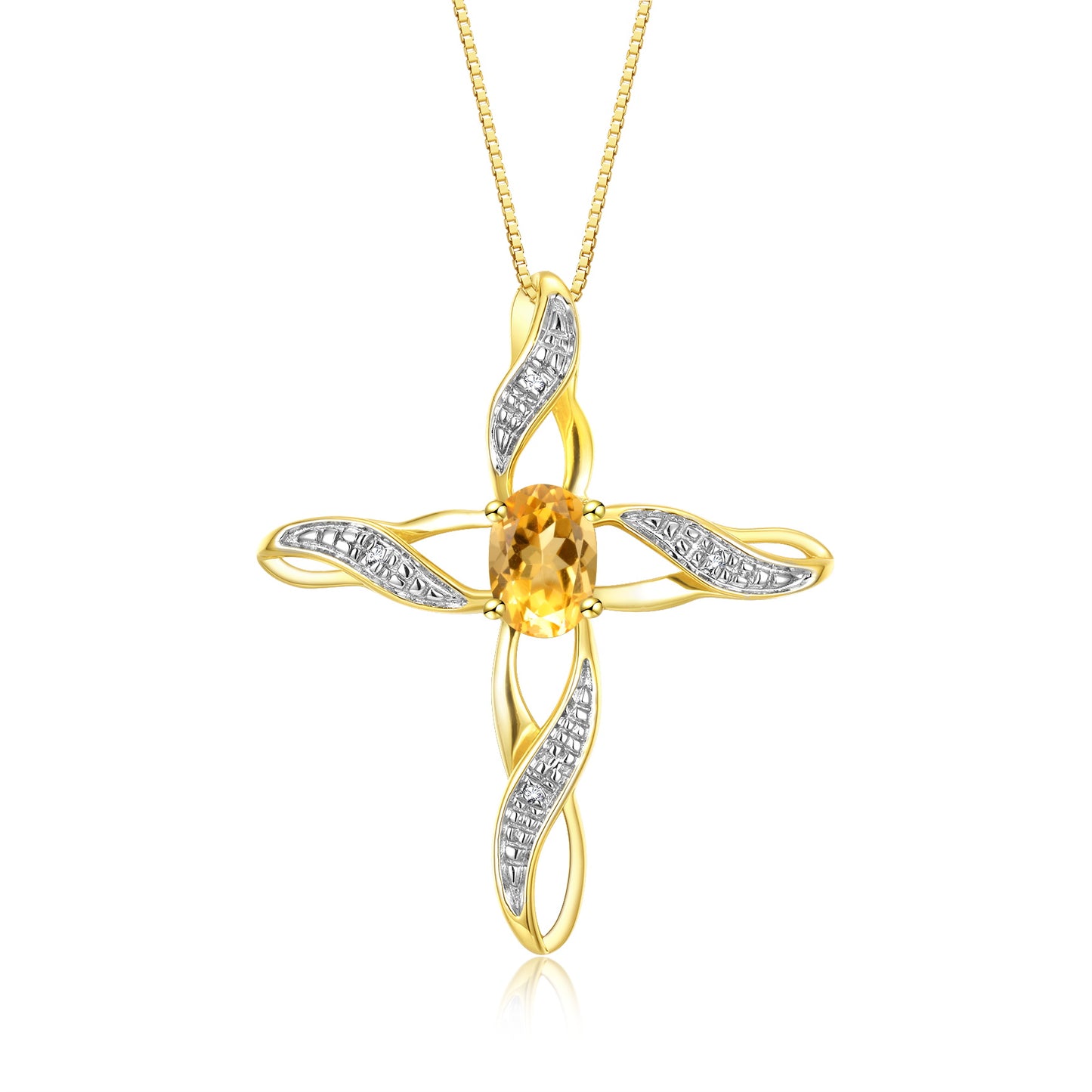 RYLOS 14K Yellow Gold Cross Necklace with Gemstone & Diamonds Pendant - 7X5MM Birthstone Accent - Enchanting Women's Jewelry with 18 inch Chain - Timeless Beauty