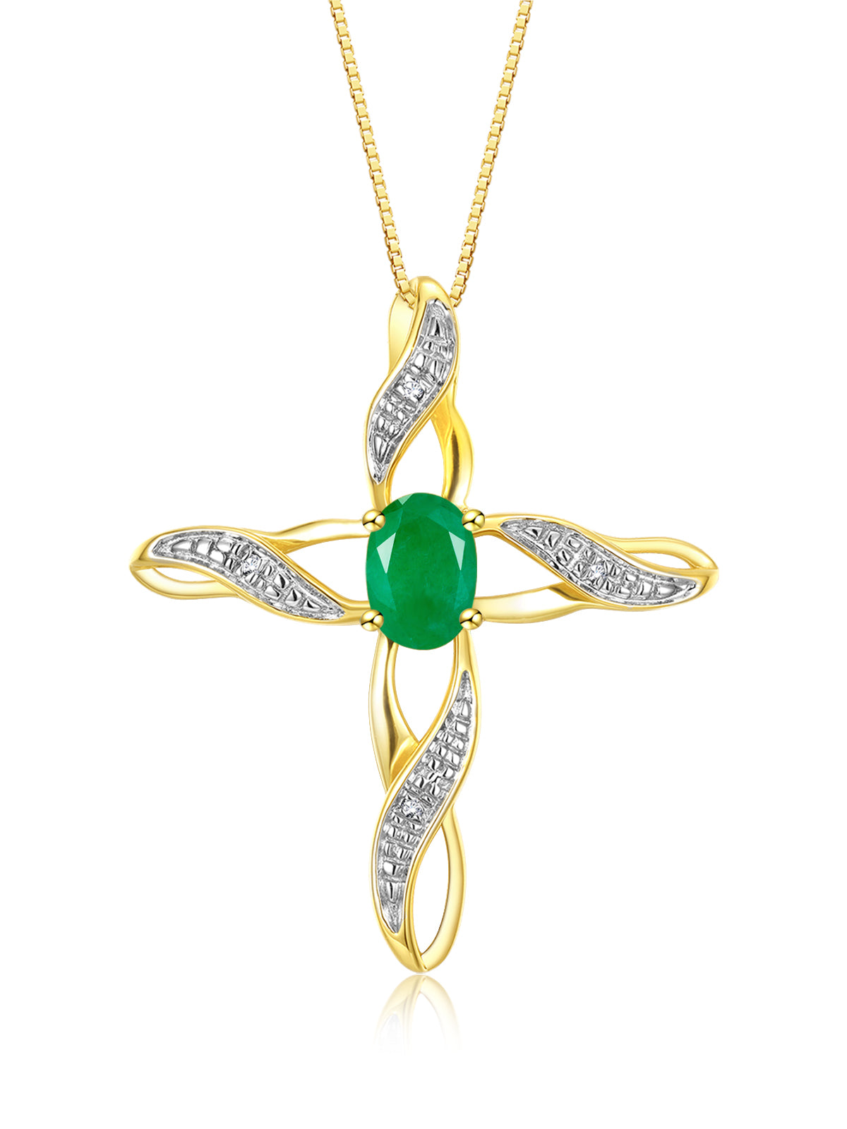 RYLOS 14K Yellow Gold Cross Necklace with Gemstone & Diamonds Pendant - 7X5MM Birthstone Accent - Enchanting Women's Jewelry with 18 inch Chain - Timeless Beauty