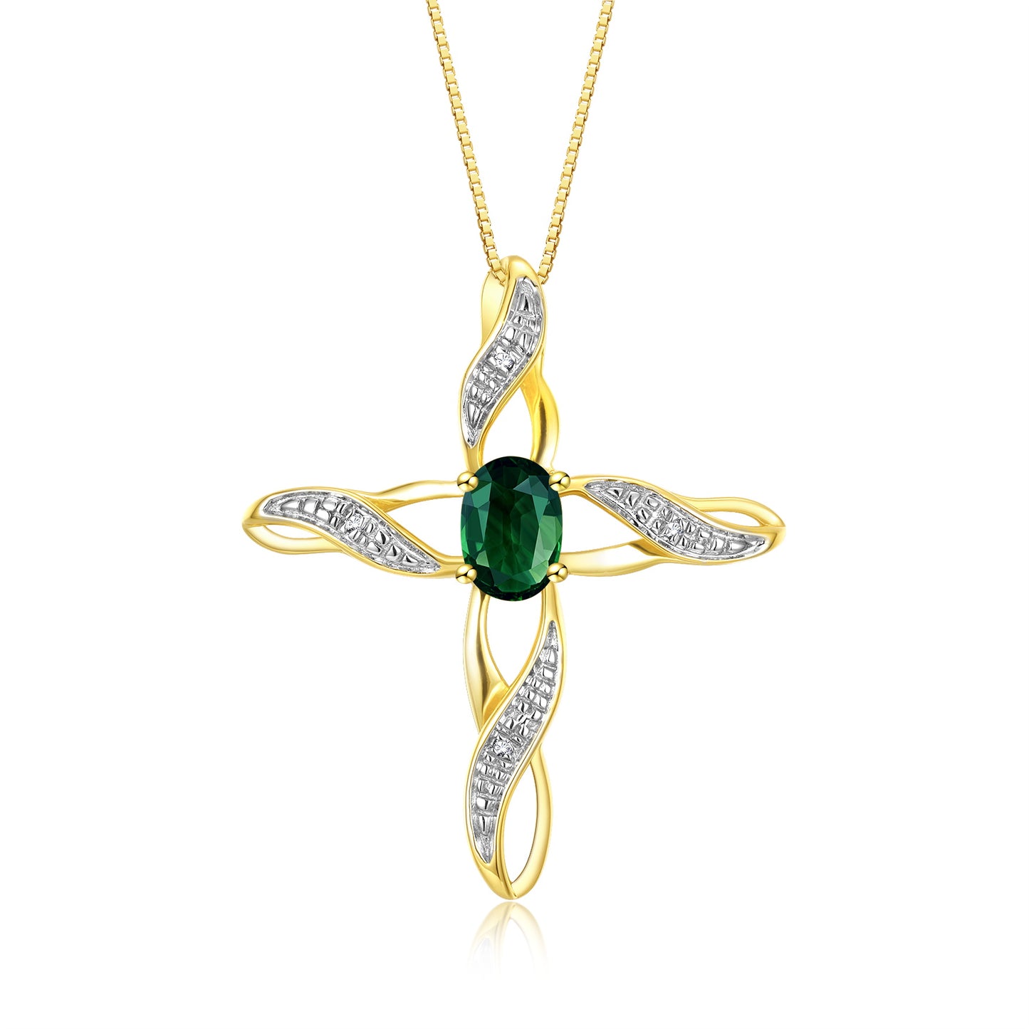 RYLOS Necklace Yellow Gold Plated Silver 925 Cross Necklace with Gemstone &  Diamonds Pendant with 18 inch Chain 7X5MM Birthstone Womens Jewelry Silver Necklace For Women Diamond Necklace