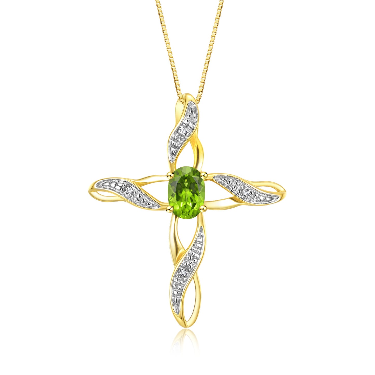 RYLOS 14K Yellow Gold Cross Necklace with Gemstone & Diamonds Pendant - 7X5MM Birthstone Accent - Enchanting Women's Jewelry with 18 inch Chain - Timeless Beauty