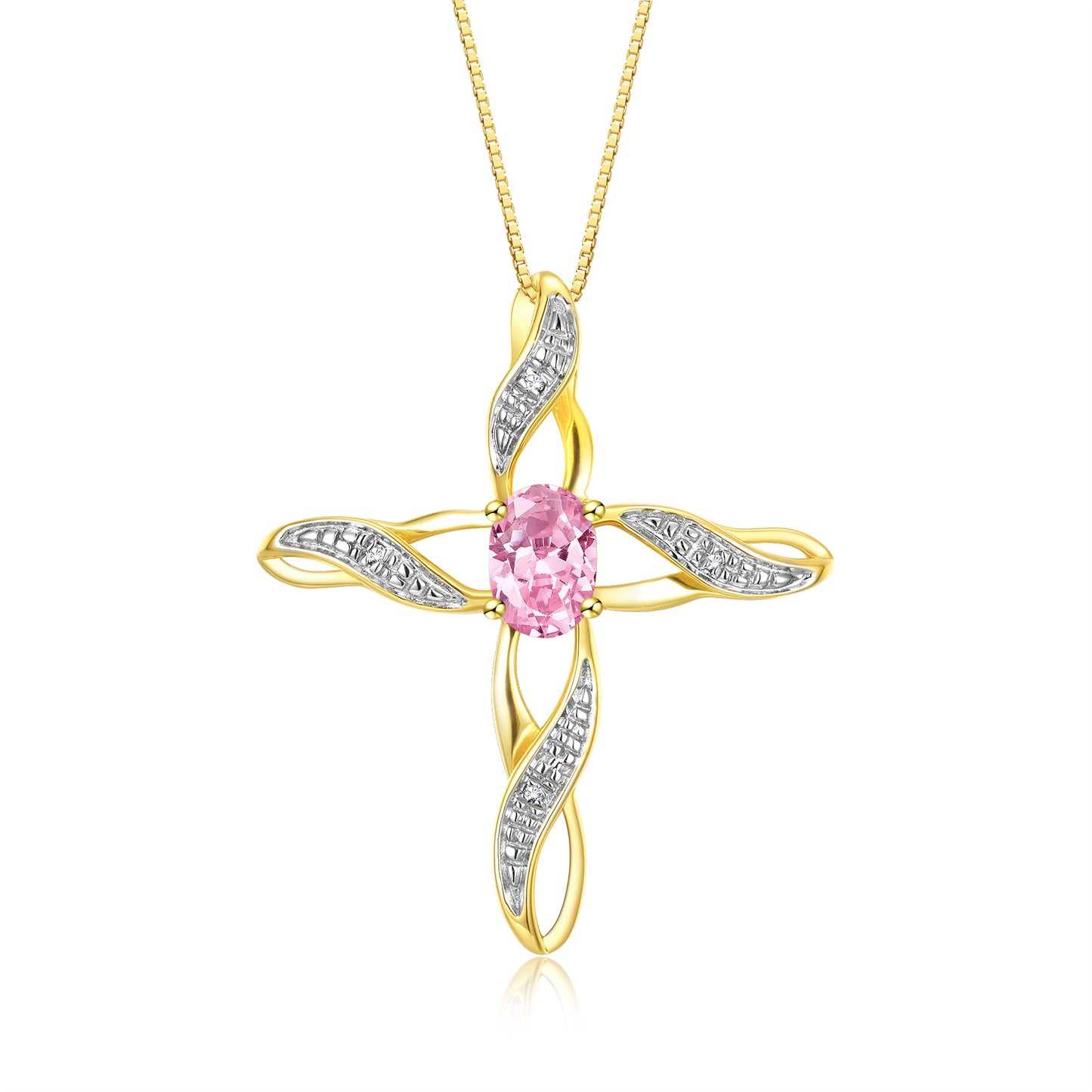 RYLOS Necklace Yellow Gold Plated Silver 925 Cross Necklace with Gemstone &  Diamonds Pendant with 18 inch Chain 7X5MM Birthstone Womens Jewelry Silver Necklace For Women Diamond Necklace