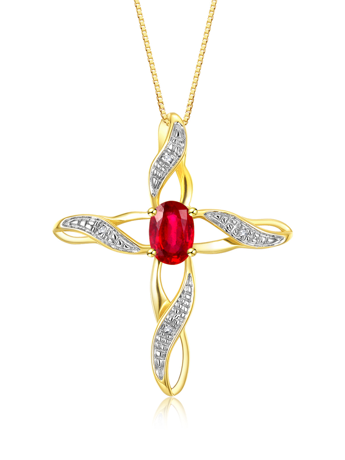 RYLOS Necklace Yellow Gold Plated Silver 925 Cross Necklace with Gemstone &  Diamonds Pendant with 18 inch Chain 7X5MM Birthstone Womens Jewelry Silver Necklace For Women Diamond Necklace