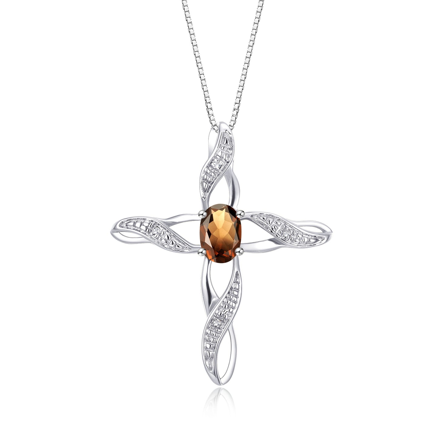 RYLOS Necklace Sterling Silver 925 Cross Necklace with Gemstone &  Diamonds Pendant with 18 inch Chain 7X5MM Birthstone Womens Jewelry Silver Necklace For Women Diamond Necklace