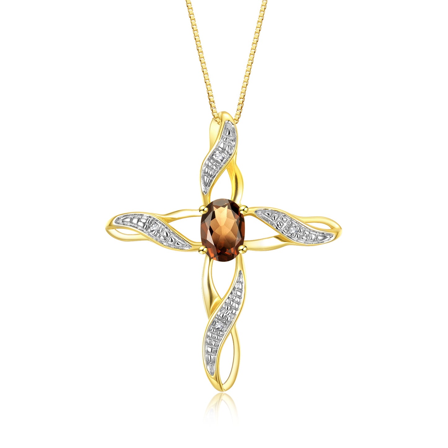 RYLOS Necklace Yellow Gold Plated Silver 925 Cross Necklace with Gemstone &  Diamonds Pendant with 18 inch Chain 7X5MM Birthstone Womens Jewelry Silver Necklace For Women Diamond Necklace