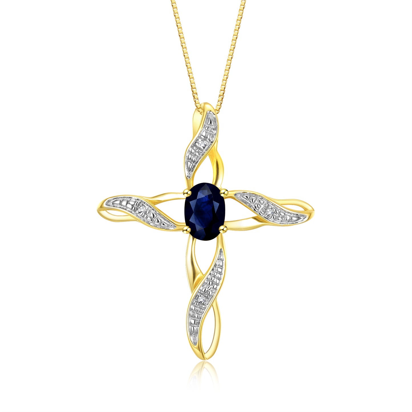 RYLOS 14K Yellow Gold Cross Necklace with Gemstone & Diamonds Pendant - 7X5MM Birthstone Accent - Enchanting Women's Jewelry with 18 inch Chain - Timeless Beauty