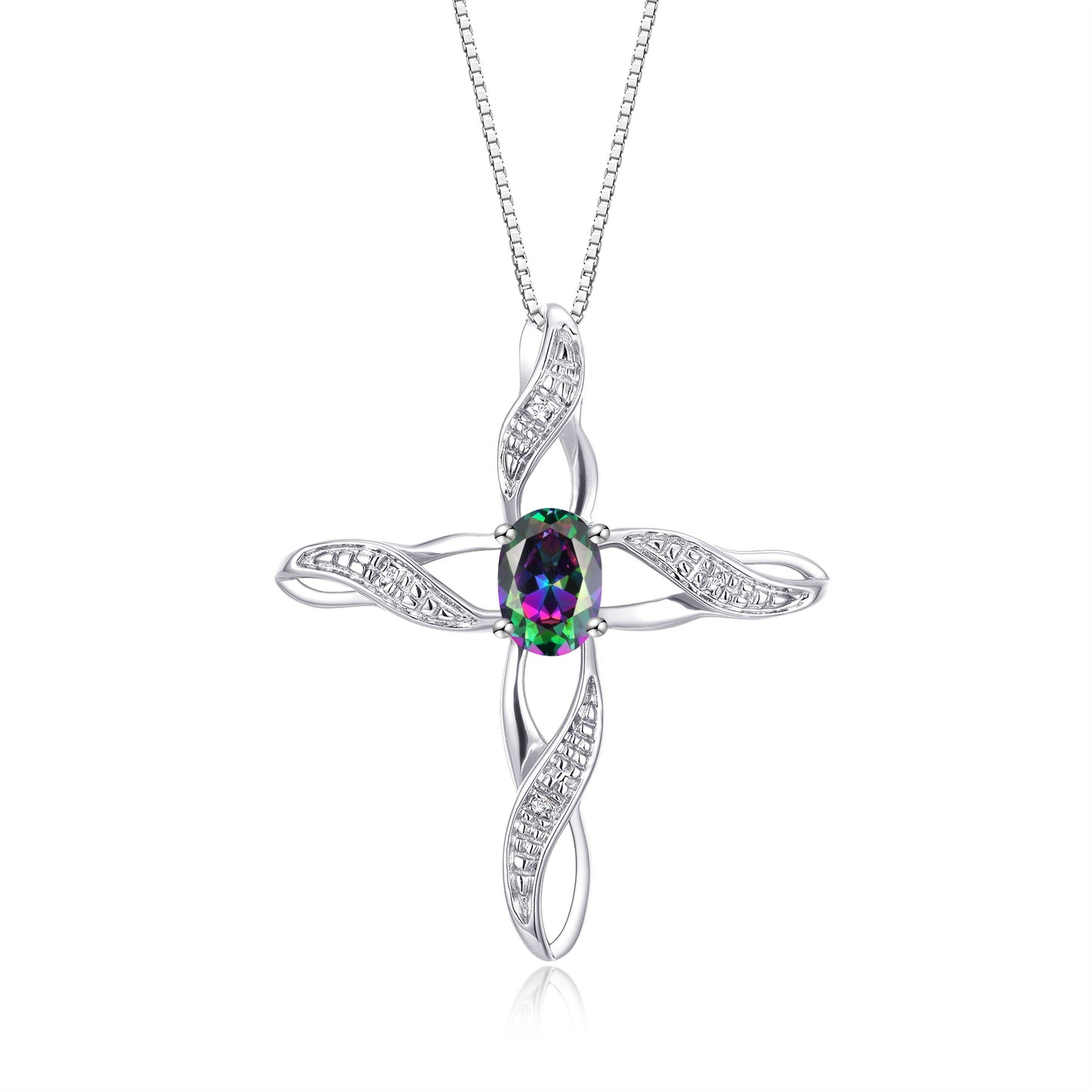 RYLOS Necklace Sterling Silver 925 Cross Necklace with Gemstone &  Diamonds Pendant with 18 inch Chain 7X5MM Birthstone Womens Jewelry Silver Necklace For Women Diamond Necklace