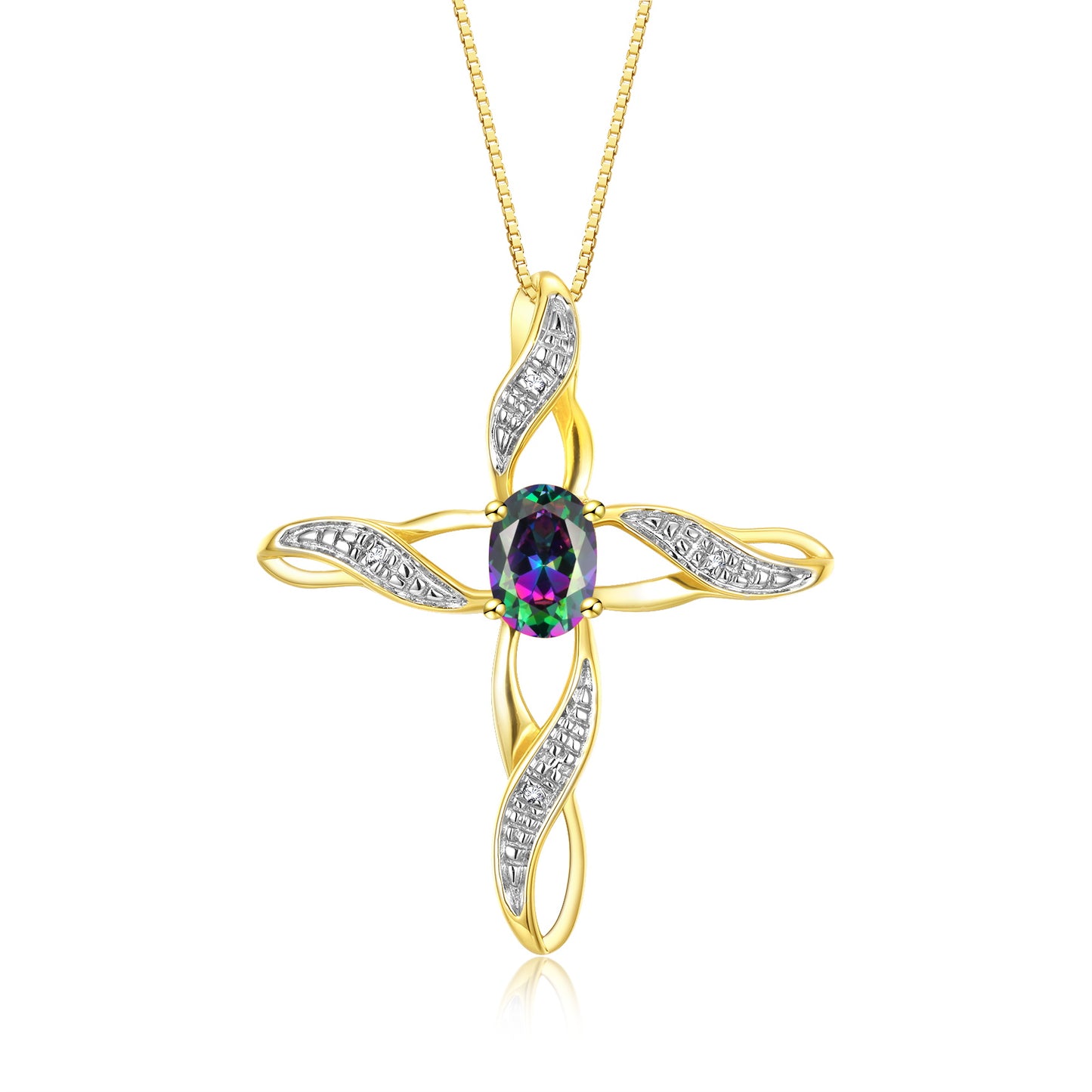 RYLOS 14K Yellow Gold Cross Necklace with Gemstone & Diamonds Pendant - 7X5MM Birthstone Accent - Enchanting Women's Jewelry with 18 inch Chain - Timeless Beauty