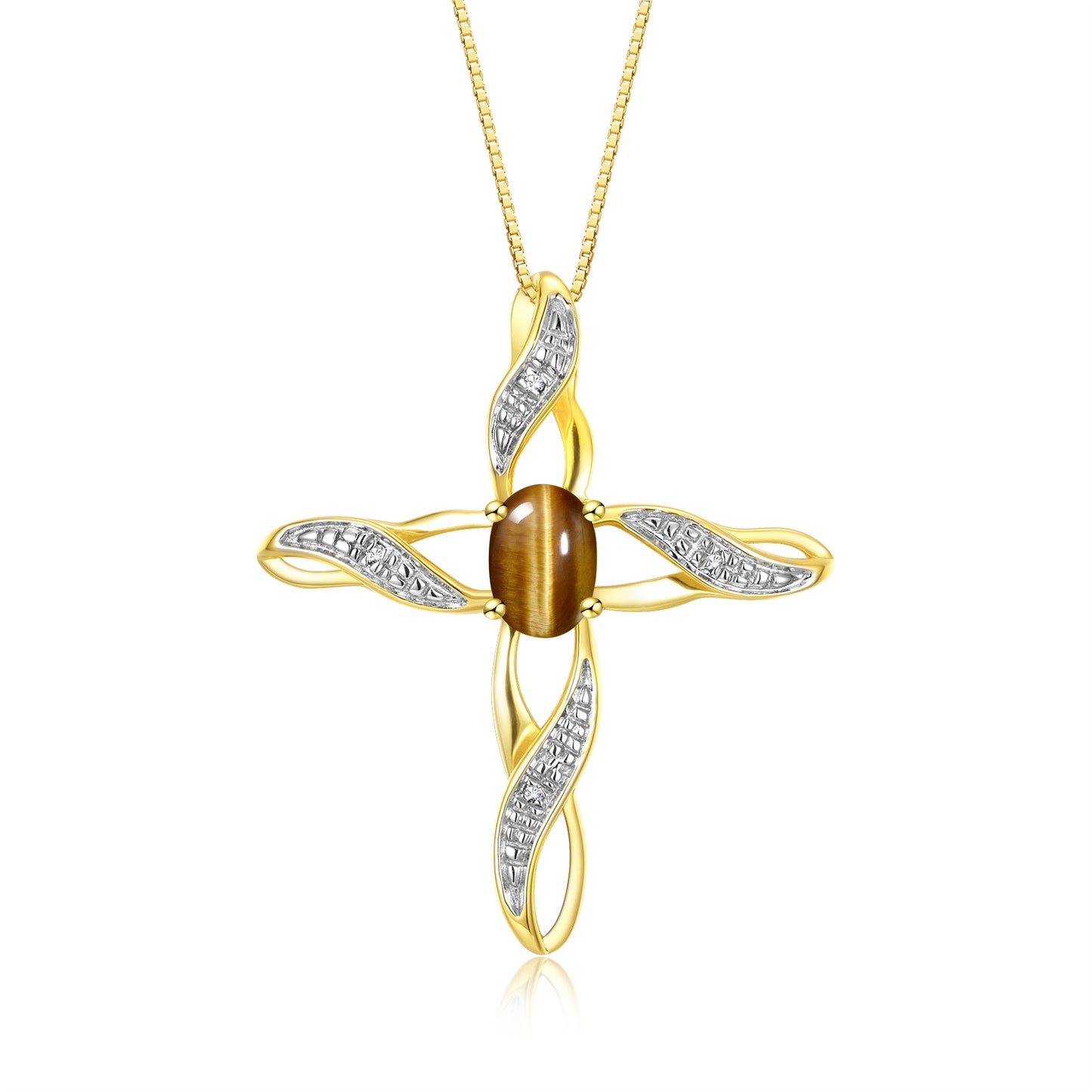 RYLOS Necklace Yellow Gold Plated Silver 925 Cross Necklace with Gemstone &  Diamonds Pendant with 18 inch Chain 7X5MM Birthstone Womens Jewelry Silver Necklace For Women Diamond Necklace