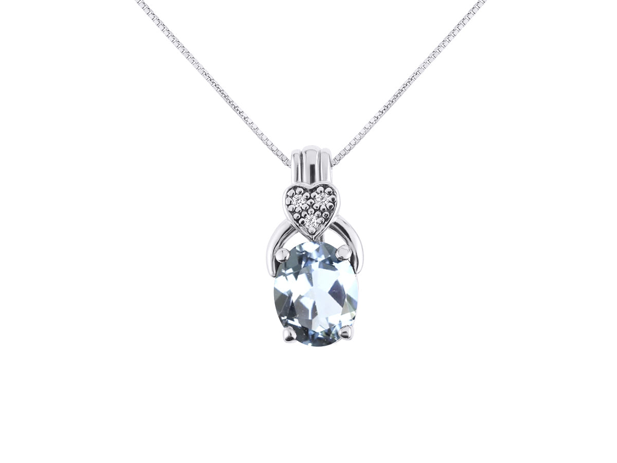 RYLOS 14K White Gold Classic Designer Necklace: Exquisite Gemstone & Diamond Pendant, 18" Chain, 9X7MM Birthstone, Elegant Women's Jewelry