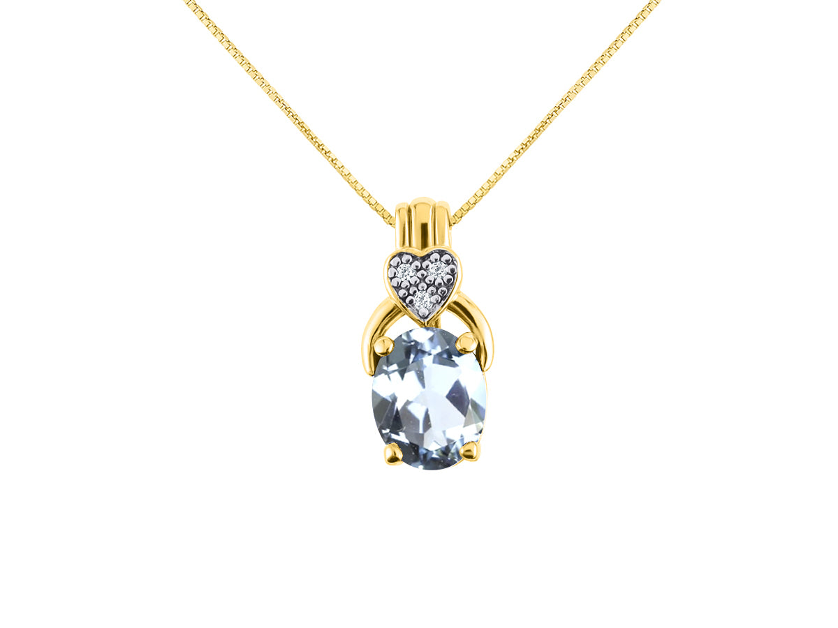 RYLOS 14K Yellow Gold Classic Designer Necklace: Exquisite Gemstone & Diamond Pendant, 18" Chain, 9X7MM Birthstone, Elegant Women's Jewelry