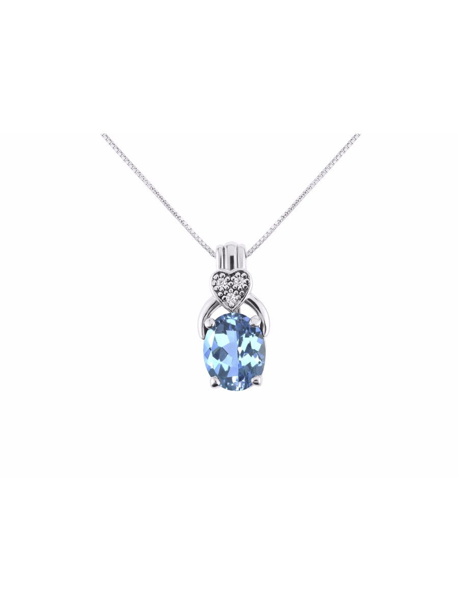 RYLOS 14K White Gold Classic Designer Necklace: Exquisite Gemstone & Diamond Pendant, 18" Chain, 9X7MM Birthstone, Elegant Women's Jewelry