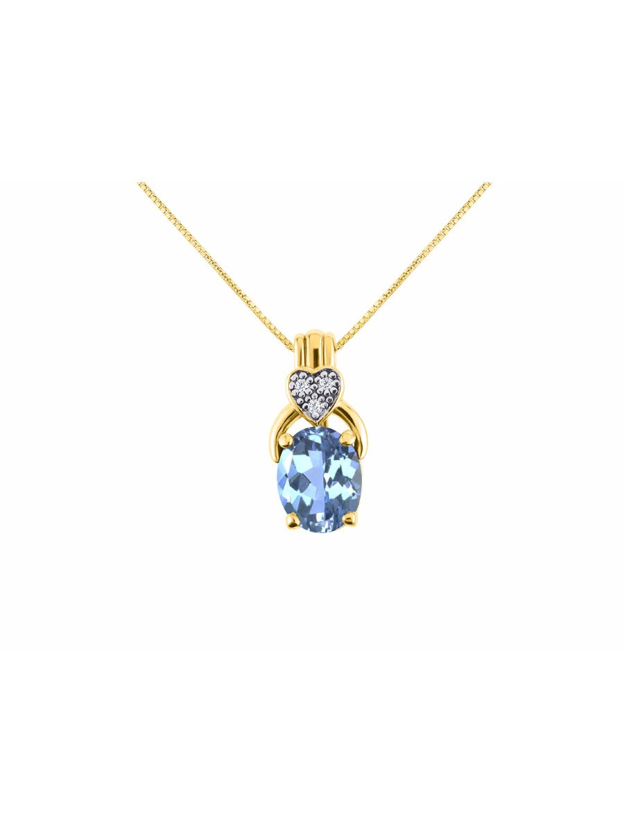 RYLOS Yellow Gold Plated Silver Classic Designer Necklace: Gemstone & Diamond Pendant, 18" Chain, 9X7MM Birthstone, Elegant Women's Jewelry