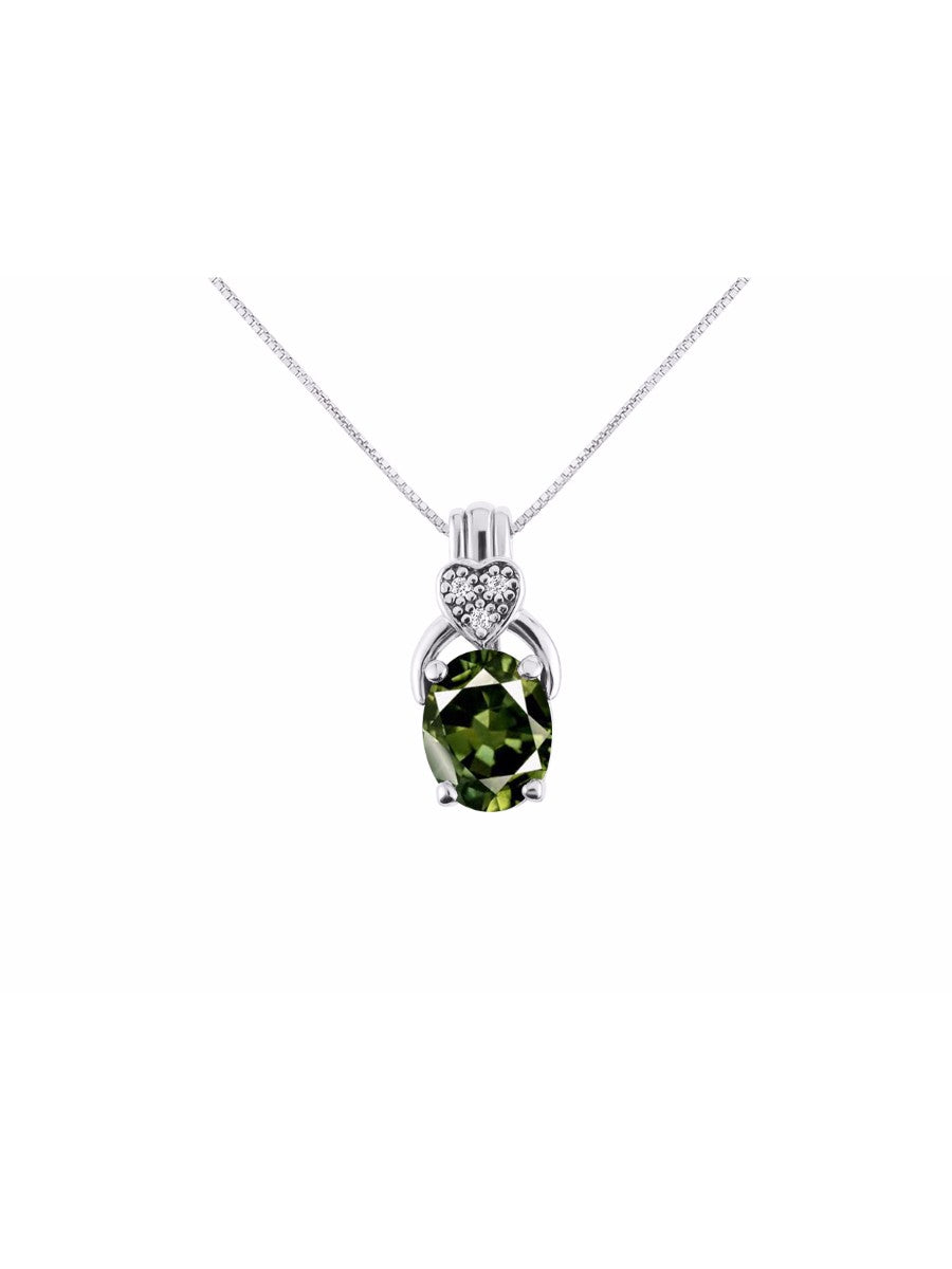 RYLOS Sterling Silver Classic Designer Necklace: Gemstone & Diamond Pendant, 18" Chain, 9X7MM Birthstone, Elegant Women's Jewelry