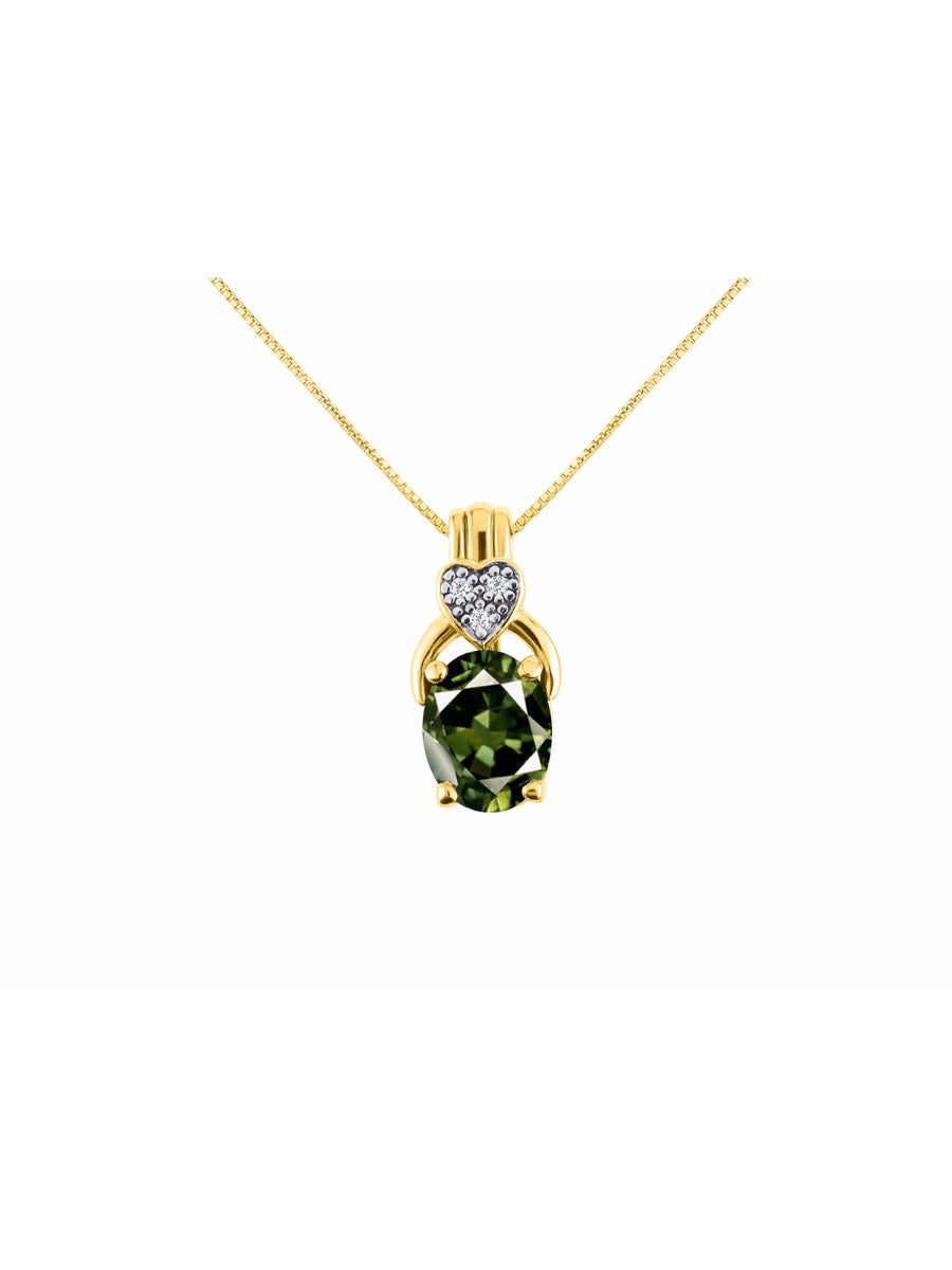 RYLOS Yellow Gold Plated Silver Classic Designer Necklace: Gemstone & Diamond Pendant, 18" Chain, 9X7MM Birthstone, Elegant Women's Jewelry