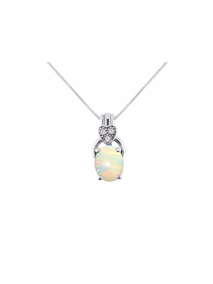 RYLOS 14K White Gold Classic Designer Necklace: Exquisite Gemstone & Diamond Pendant, 18" Chain, 9X7MM Birthstone, Elegant Women's Jewelry