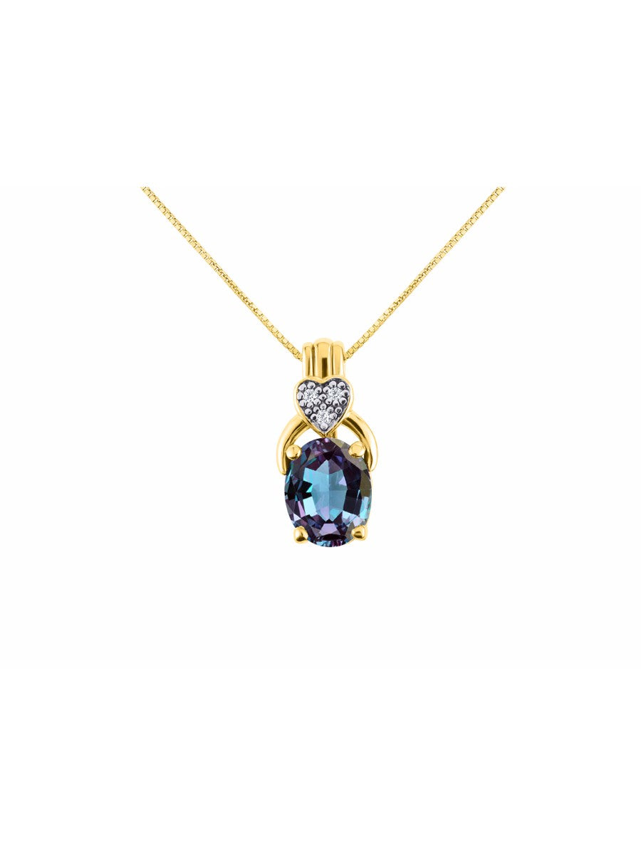 RYLOS Yellow Gold Plated Silver Classic Designer Necklace: Gemstone & Diamond Pendant, 18" Chain, 9X7MM Birthstone, Elegant Women's Jewelry