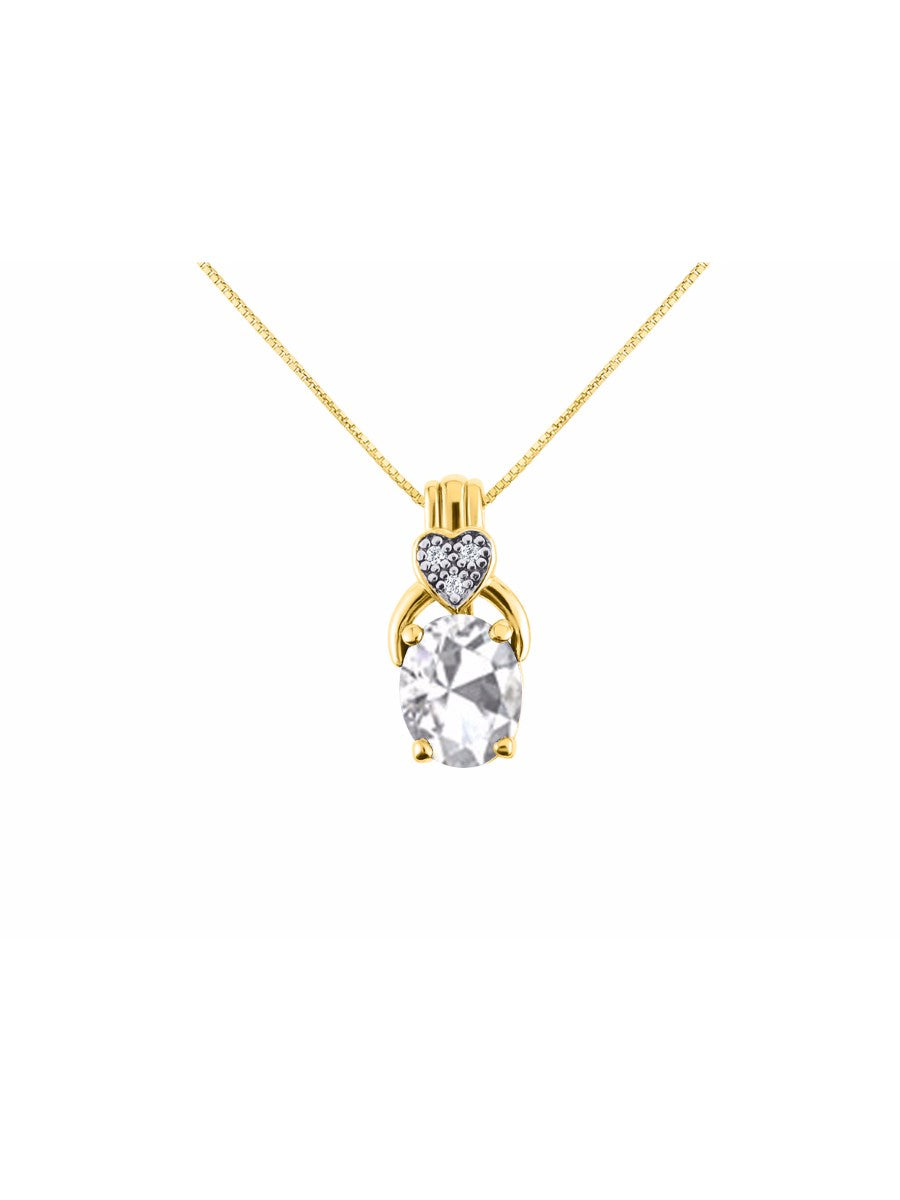 RYLOS Yellow Gold Plated Silver Classic Designer Necklace: Gemstone & Diamond Pendant, 18" Chain, 9X7MM Birthstone, Elegant Women's Jewelry