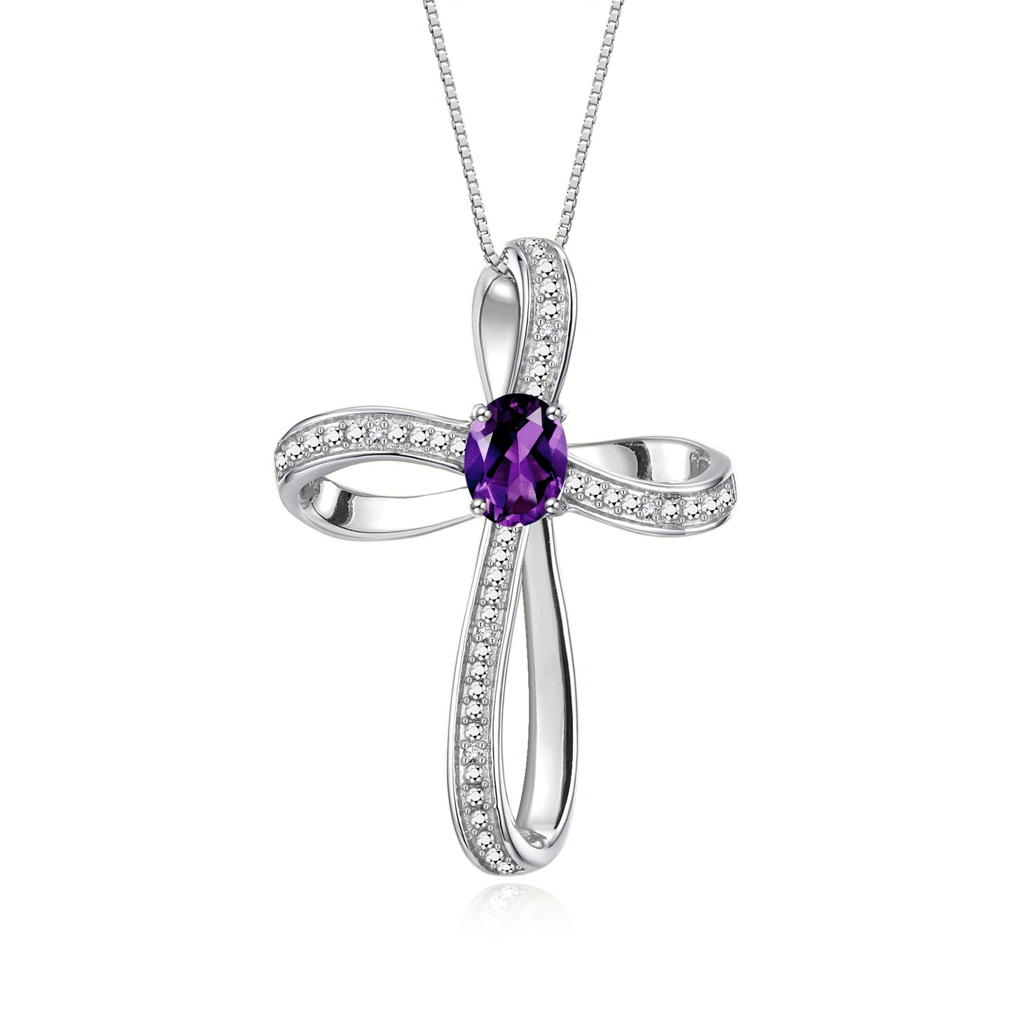RYLOS Sterling Silver Cross Necklace: Gemstone & Diamond Pendant, 18 Chain, 8X6MM Birthstone, Elegant Women's Jewelry