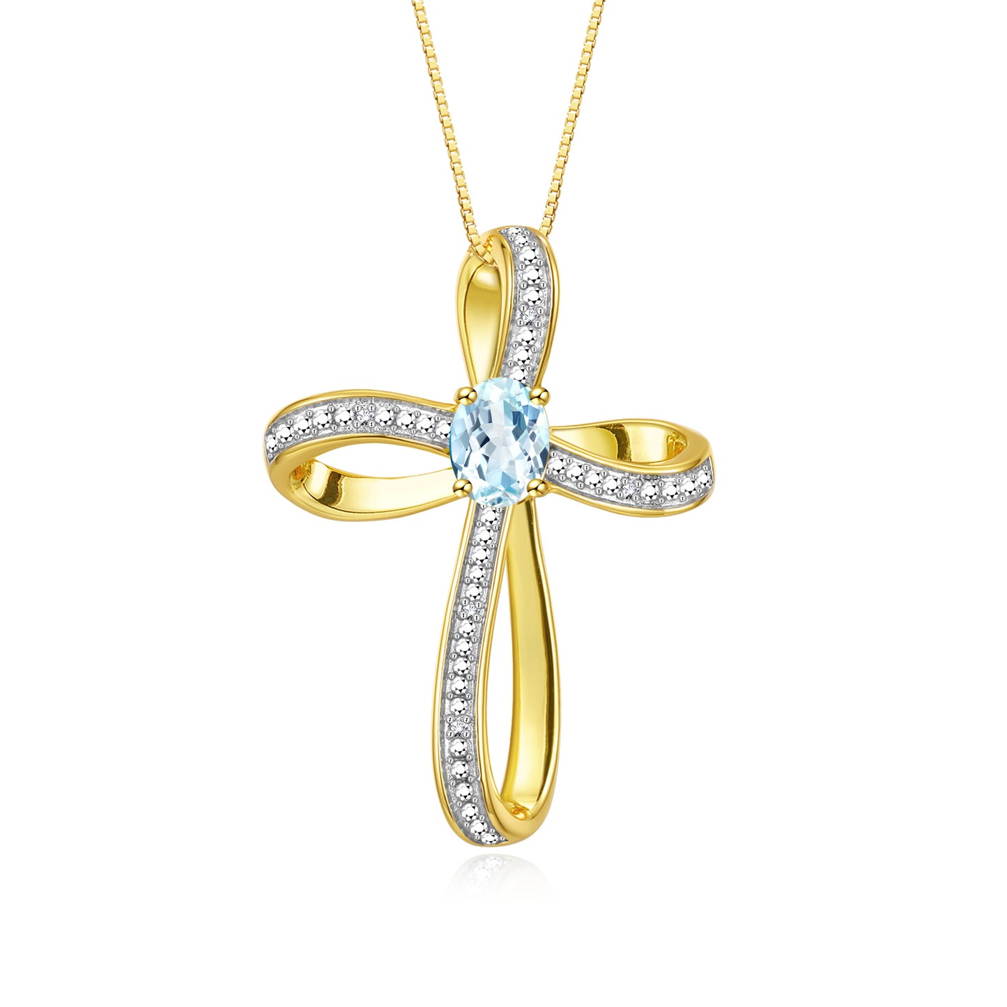 RYLOS 14K Yellow Gold Cross Necklace:  Gemstone & Diamond Pendant, 18 Chain, 8X6MM Birthstone, Elegant Women's Jewelry