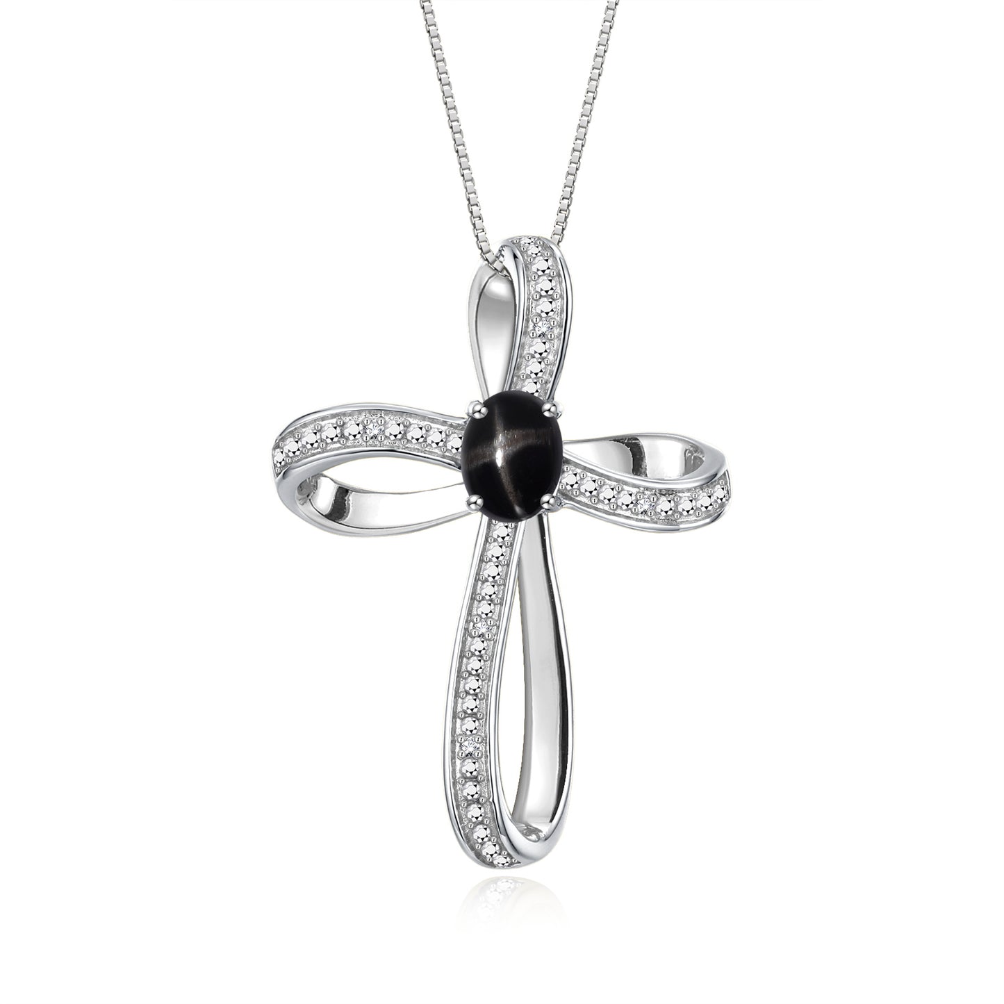 RYLOS Sterling Silver Cross Necklace: Gemstone & Diamond Pendant, 18 Chain, 8X6MM Birthstone, Elegant Women's Jewelry