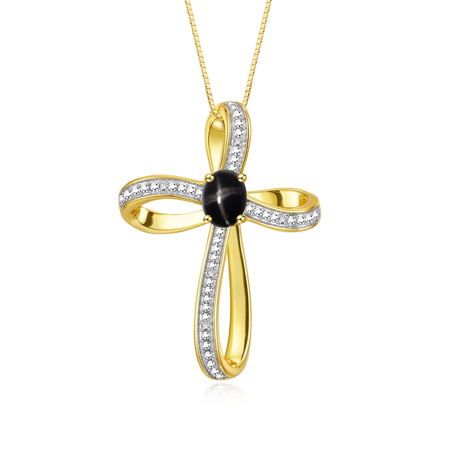 RYLOS 14K Yellow Gold Cross Necklace:  Gemstone & Diamond Pendant, 18 Chain, 8X6MM Birthstone, Elegant Women's Jewelry