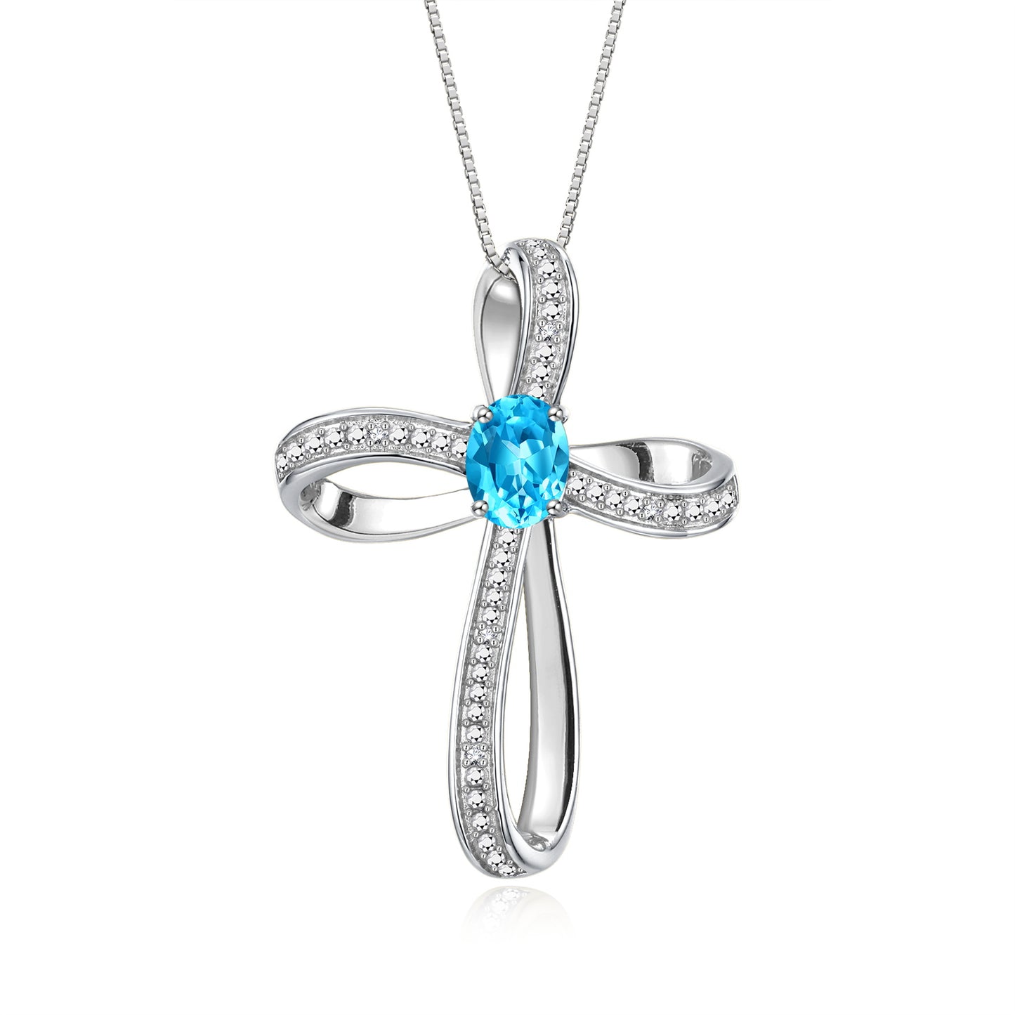 RYLOS 14K White Gold Cross Necklace:  Gemstone & Diamond Pendant, 18 Chain, 8X6MM Birthstone, Elegant Women's Jewelry