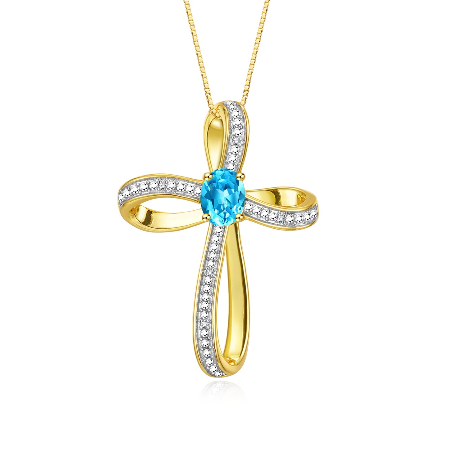 RYLOS 14K Yellow Gold Cross Necklace:  Gemstone & Diamond Pendant, 18 Chain, 8X6MM Birthstone, Elegant Women's Jewelry