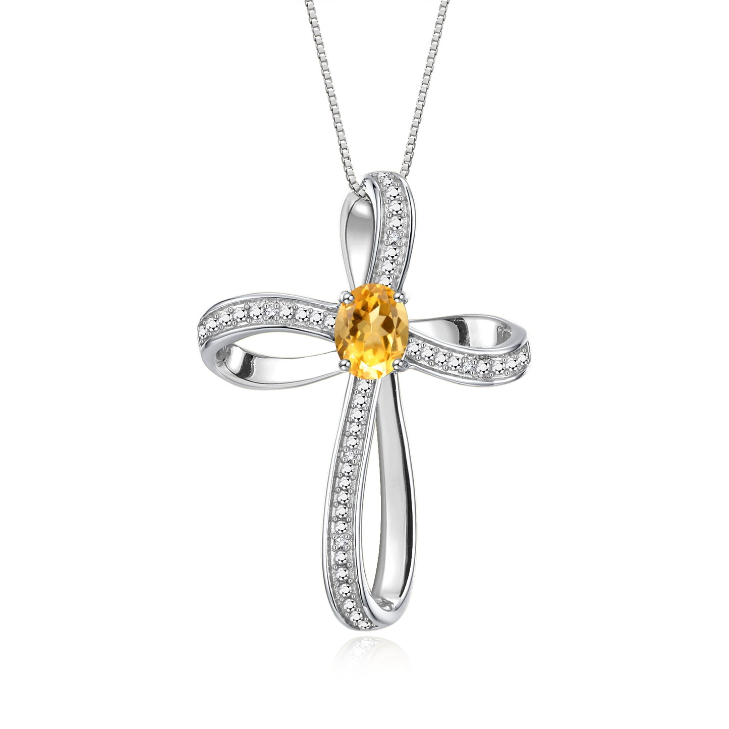 RYLOS 14K White Gold Cross Necklace:  Gemstone & Diamond Pendant, 18 Chain, 8X6MM Birthstone, Elegant Women's Jewelry
